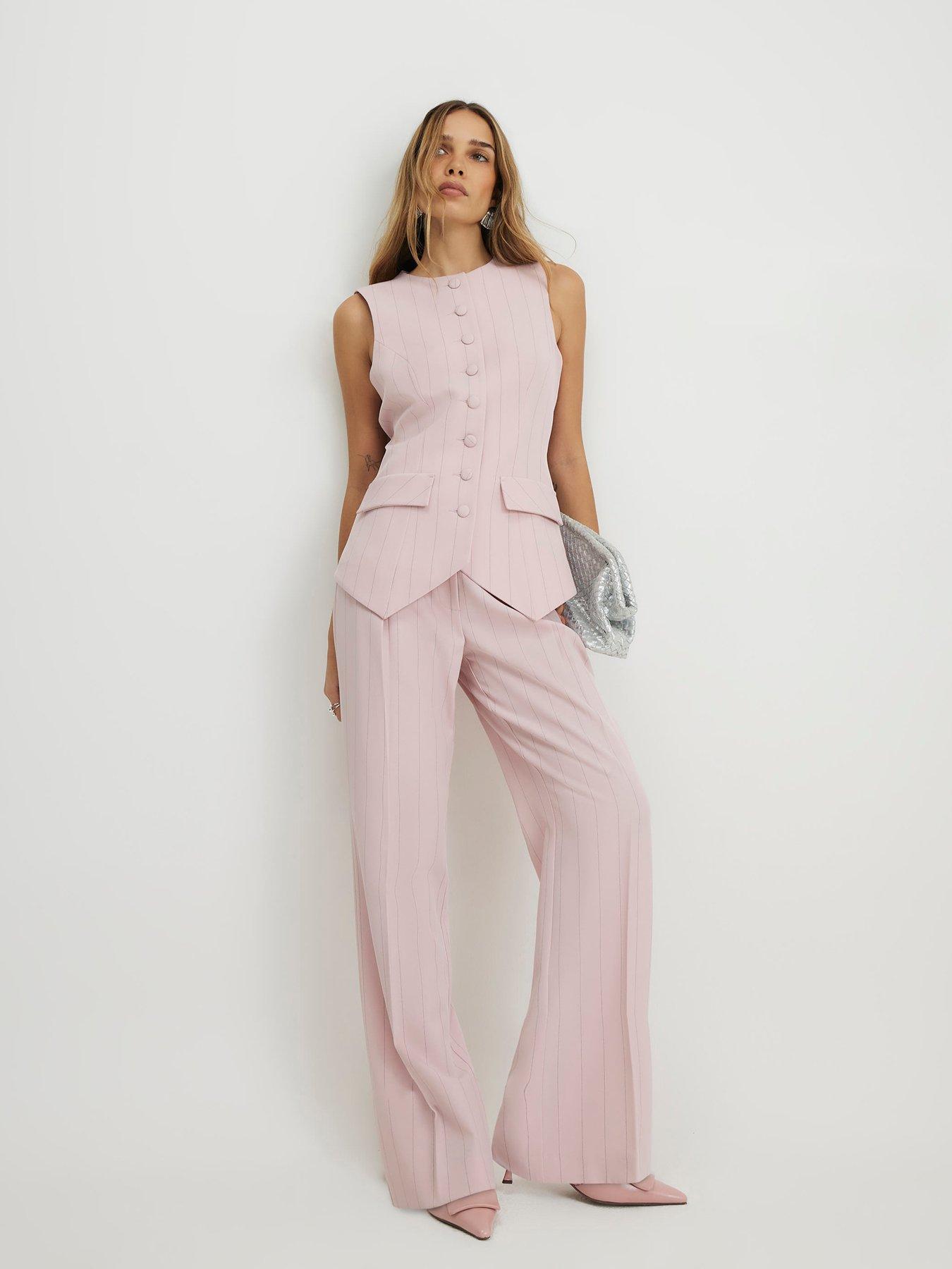 Image 3 of 6 of River Island Stripe Longline Waistcoat Co-ord - Pink