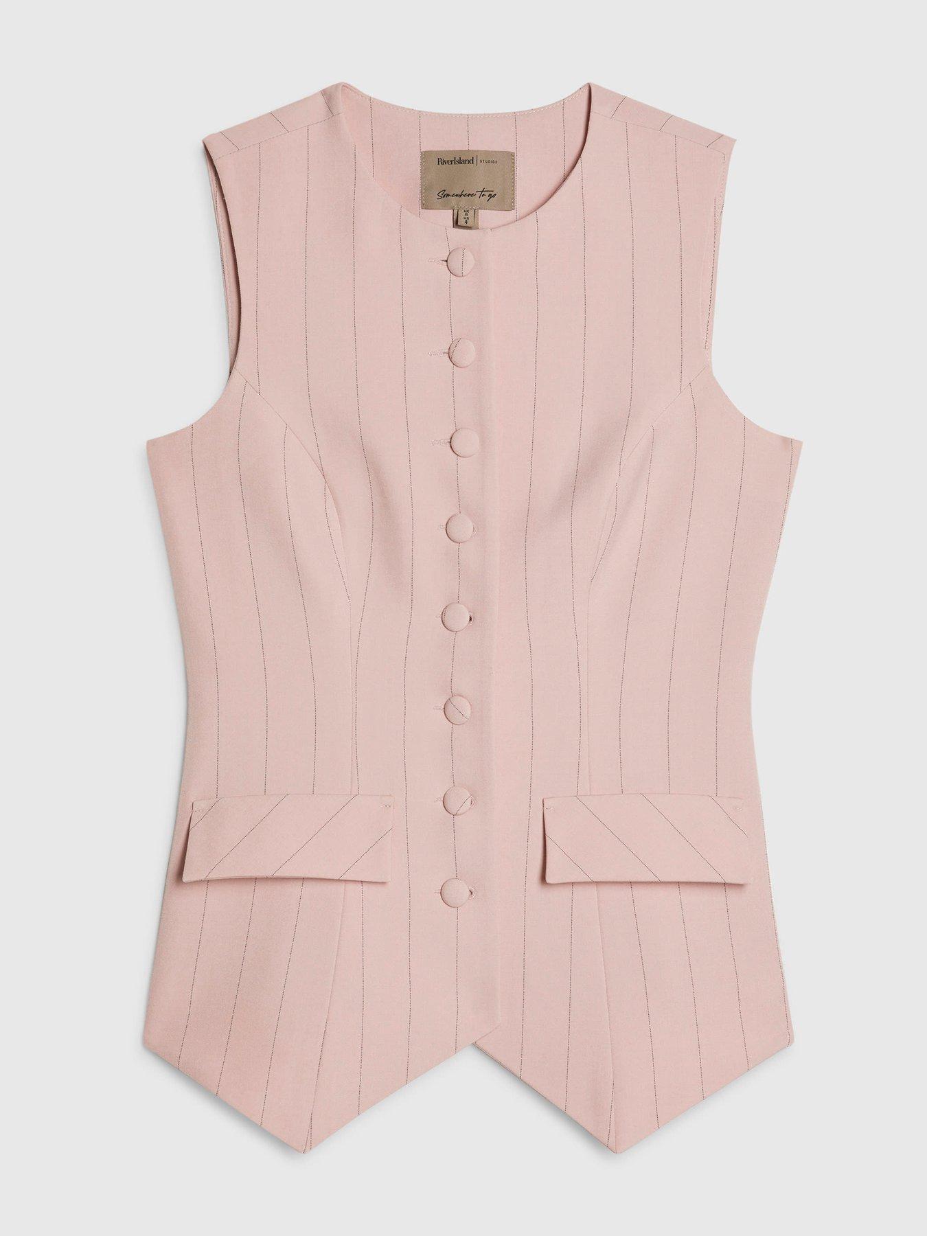 Image 5 of 6 of River Island Stripe Longline Waistcoat Co-ord - Pink