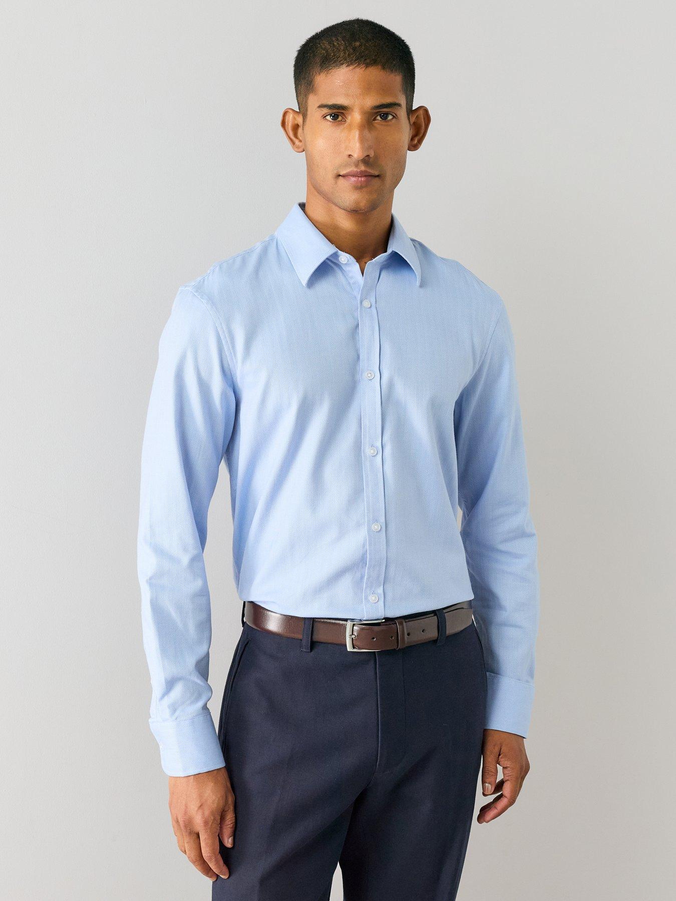 Image 1 of 7 of The Very Collection Long Sleeve Premium Formal Shirt - Light Blue
