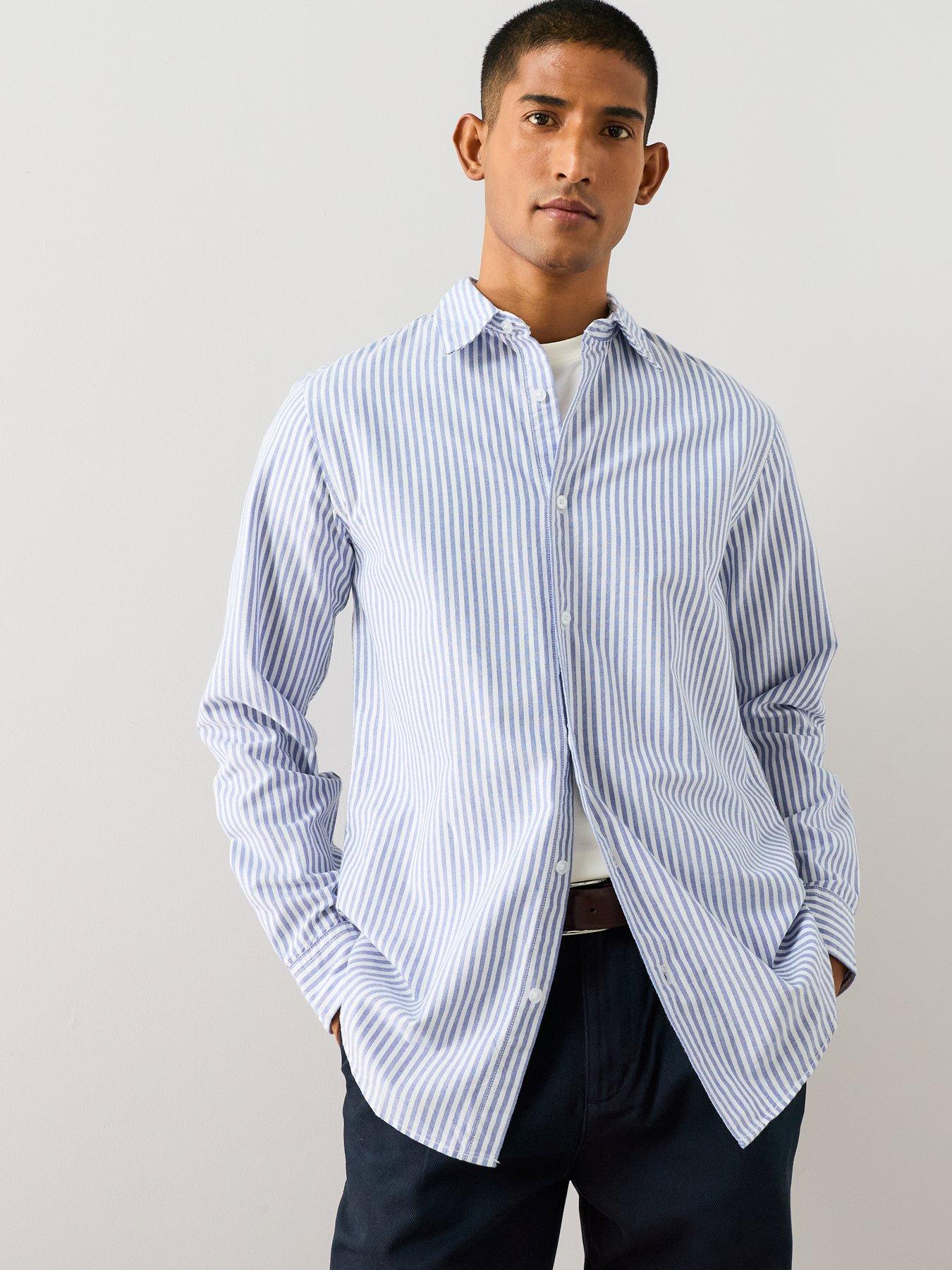 Image 2 of 7 of The Very Collection 2 Pack Striped Long Sleeve Oxford Shirt - Blue/Beige