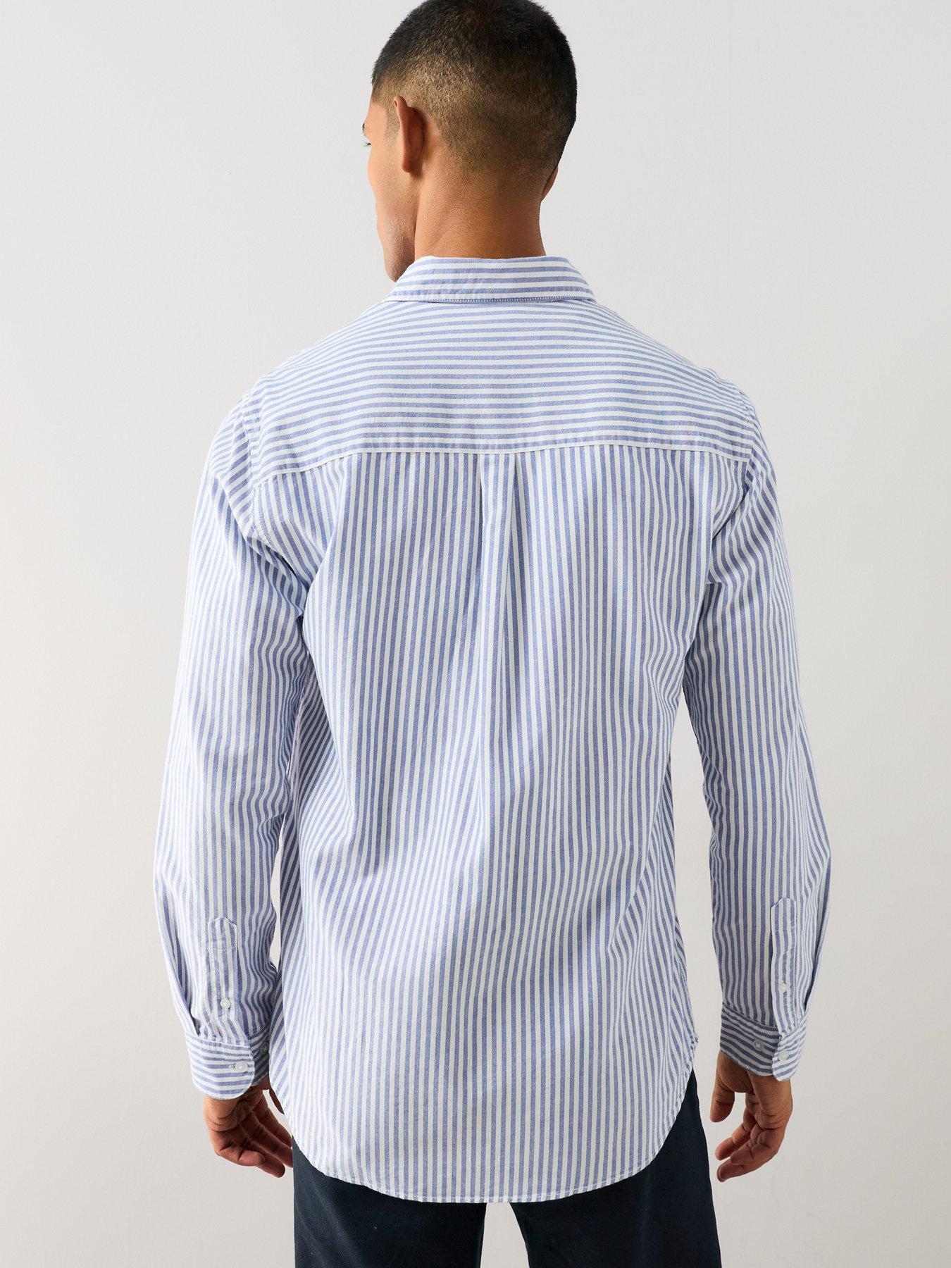Image 3 of 7 of The Very Collection 2 Pack Striped Long Sleeve Oxford Shirt - Blue/Beige