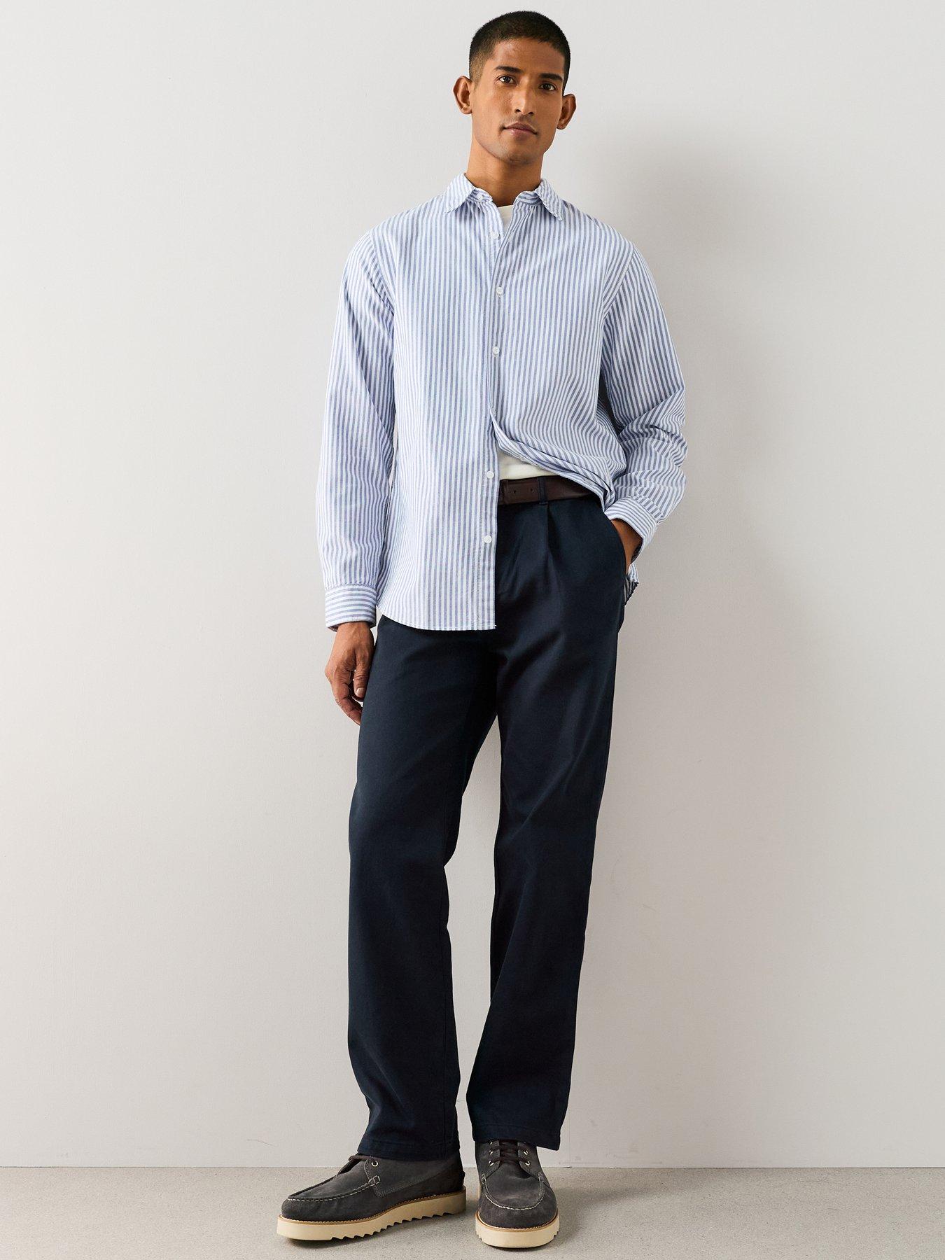 Image 4 of 7 of The Very Collection 2 Pack Striped Long Sleeve Oxford Shirt - Blue/Beige