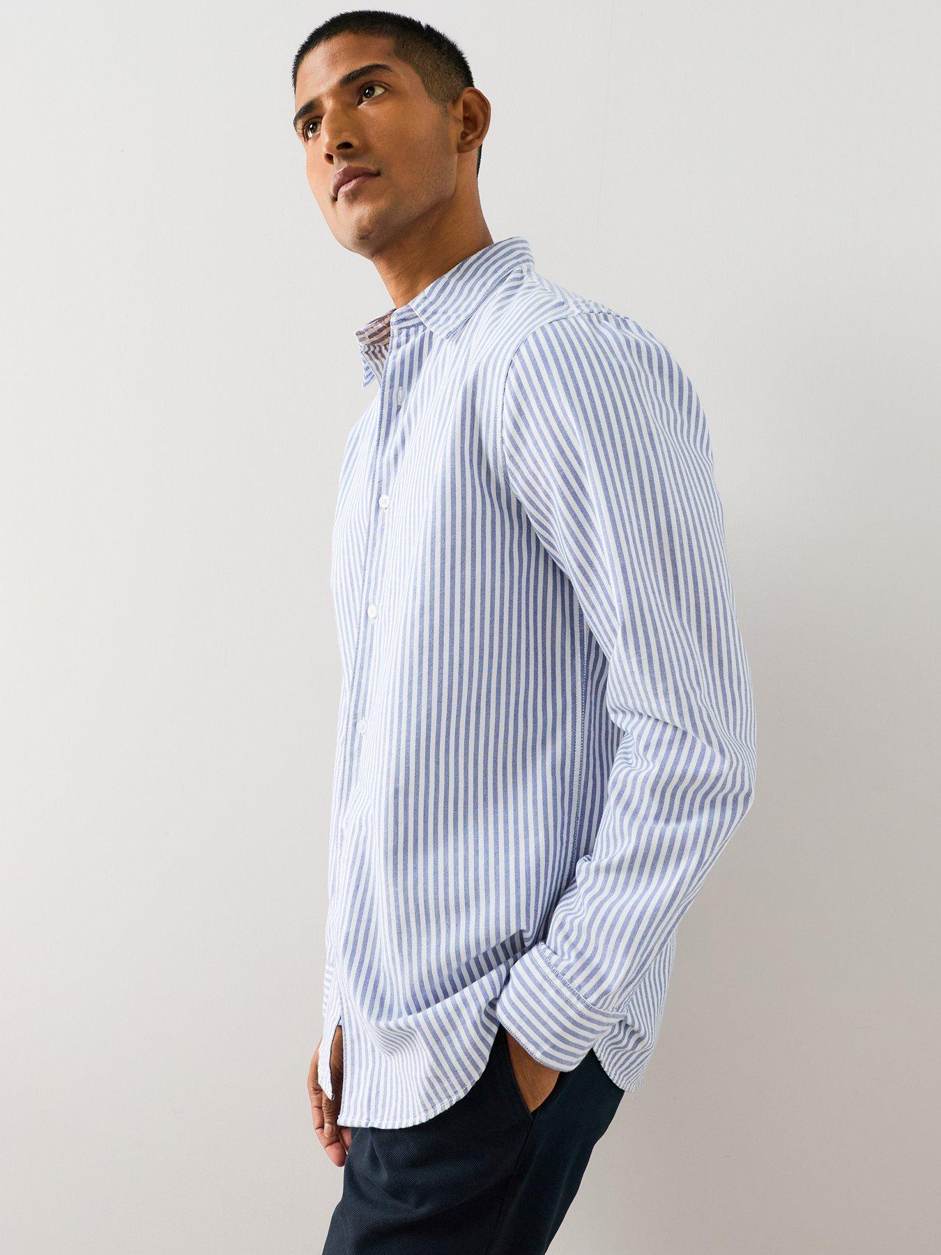 Image 5 of 7 of The Very Collection 2 Pack Striped Long Sleeve Oxford Shirt - Blue/Beige