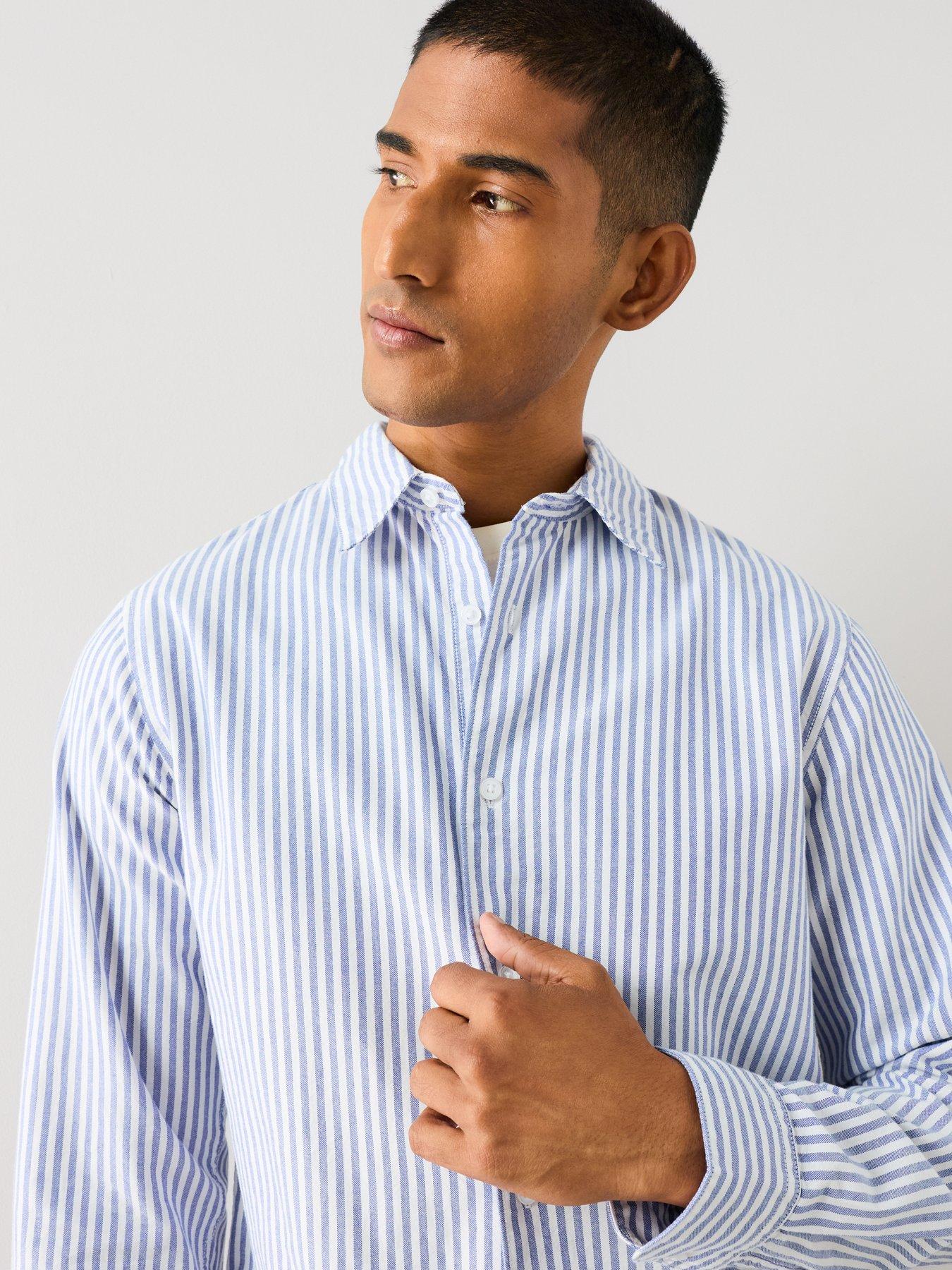 Image 6 of 7 of The Very Collection 2 Pack Striped Long Sleeve Oxford Shirt - Blue/Beige