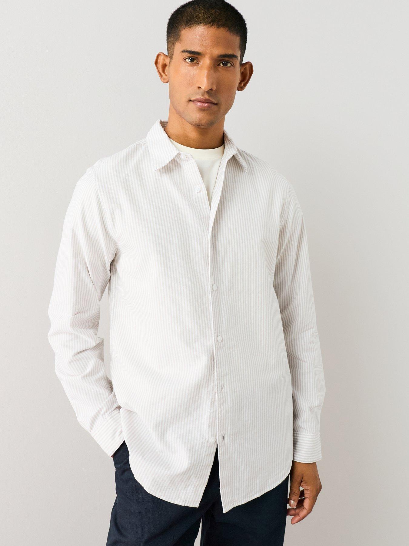 Image 7 of 7 of The Very Collection 2 Pack Striped Long Sleeve Oxford Shirt - Blue/Beige