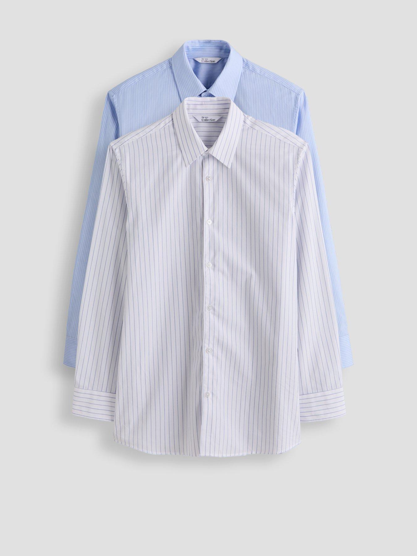 The Very Collection Men's 2 Pack Easy Care Pure Cotton Striped Shirts - Multi
