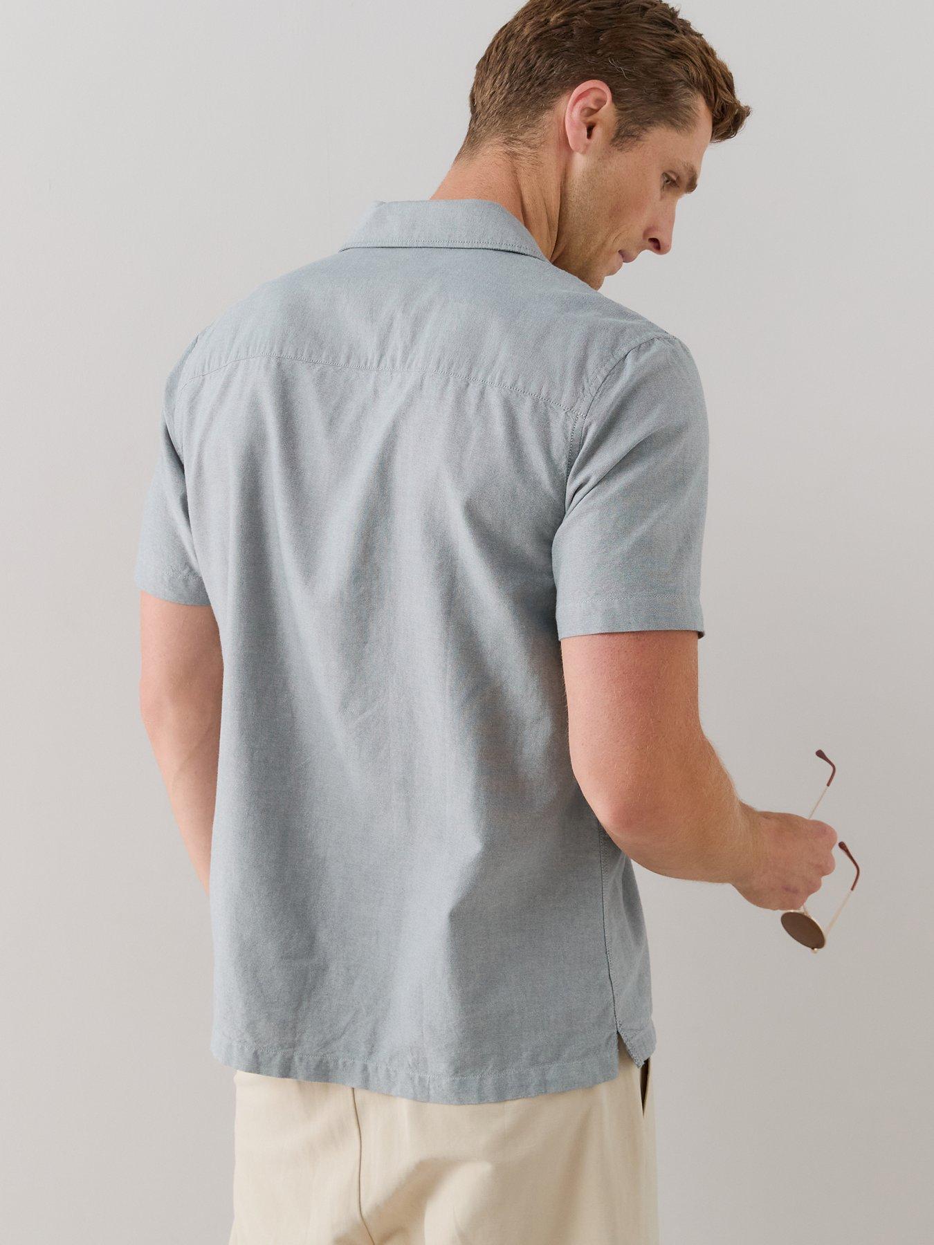 Image 2 of 7 of The Very Collection Short Sleeve Revere Collar Oxford Shirt - Green Marl