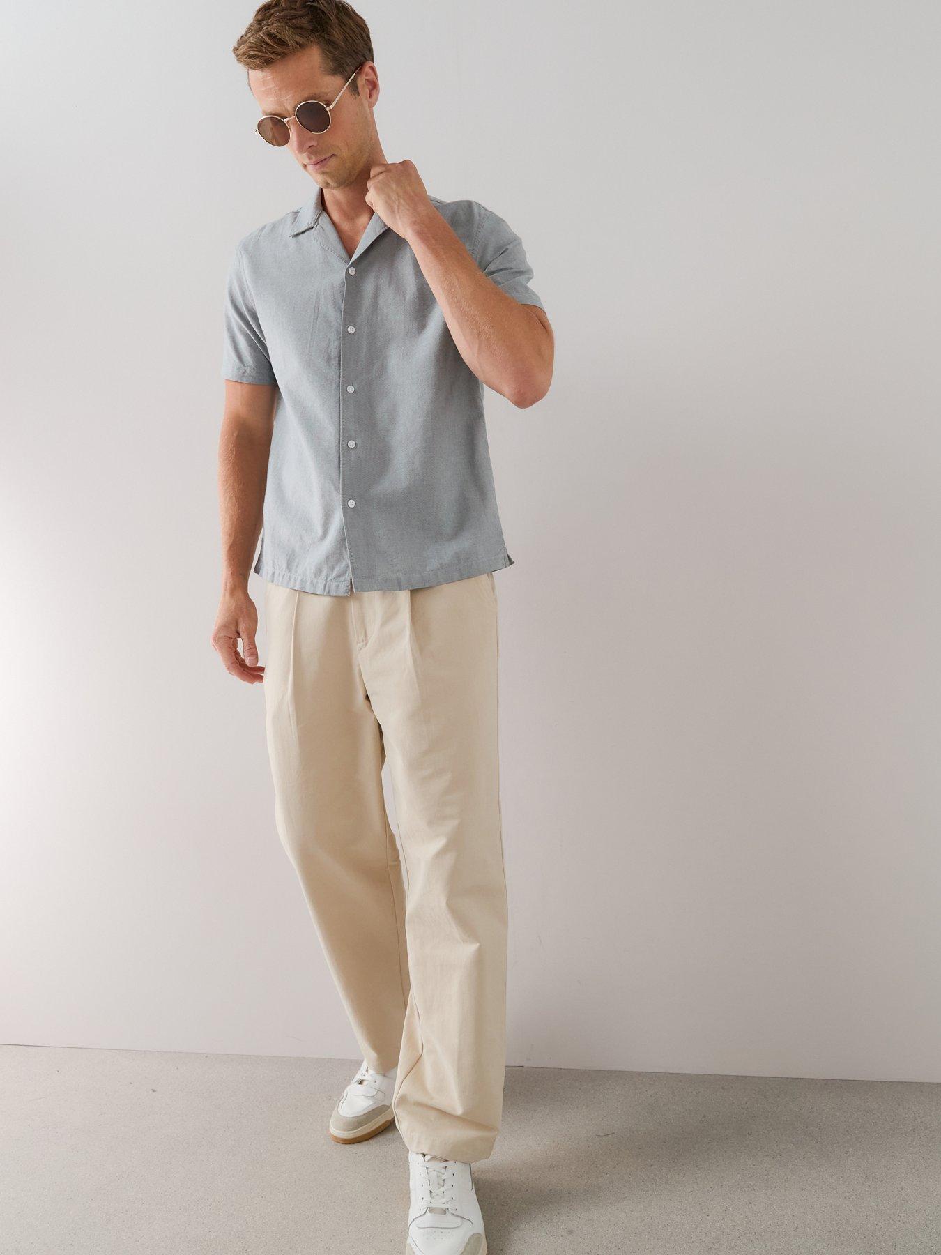 Image 3 of 7 of The Very Collection Short Sleeve Revere Collar Oxford Shirt - Green Marl