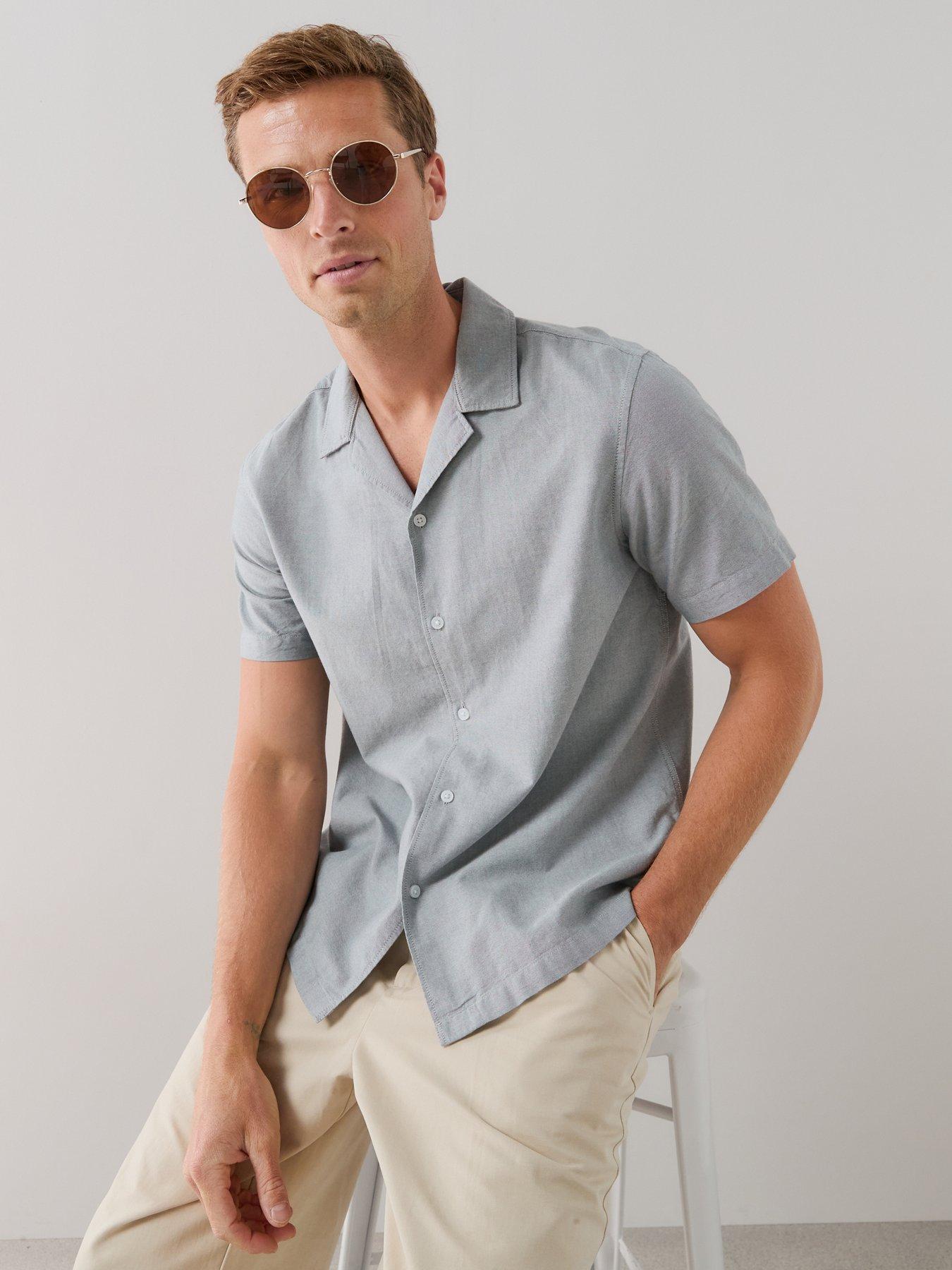 Image 4 of 7 of The Very Collection Short Sleeve Revere Collar Oxford Shirt - Green Marl
