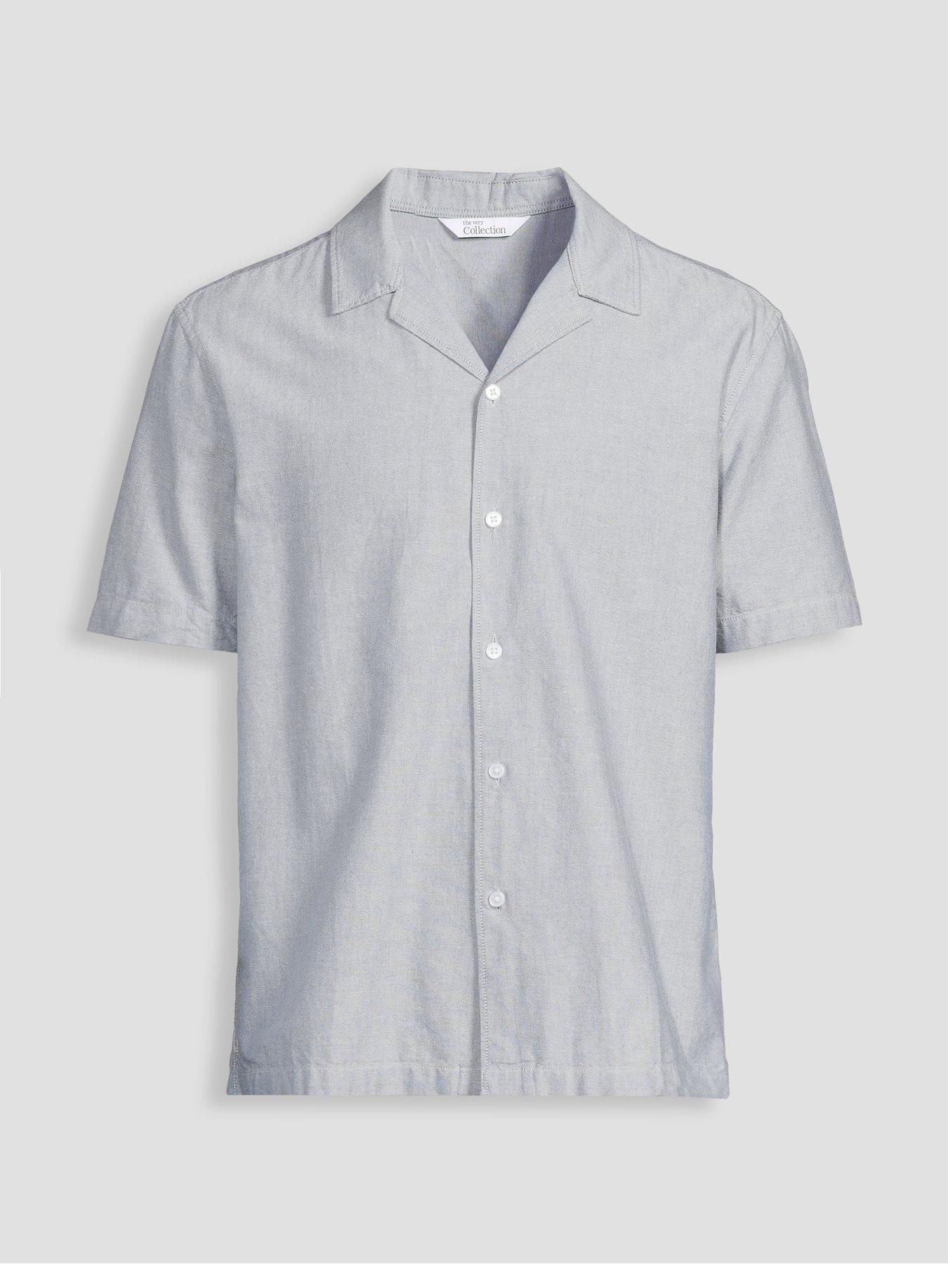 Image 7 of 7 of The Very Collection Short Sleeve Revere Collar Oxford Shirt - Green Marl