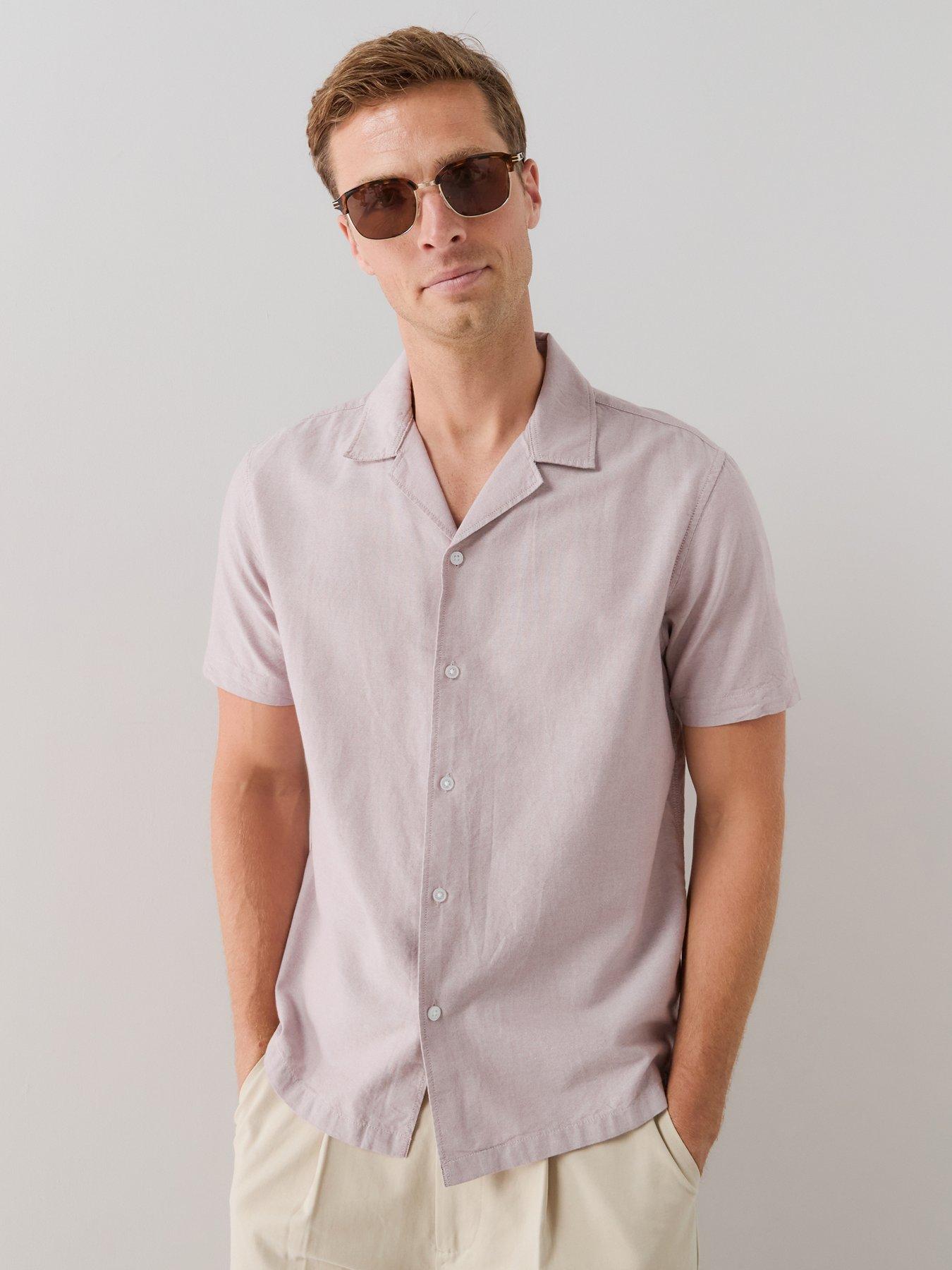 Image 1 of 7 of The Very Collection Short Sleeve Revere Collar Oxford Shirt - Pink Marl