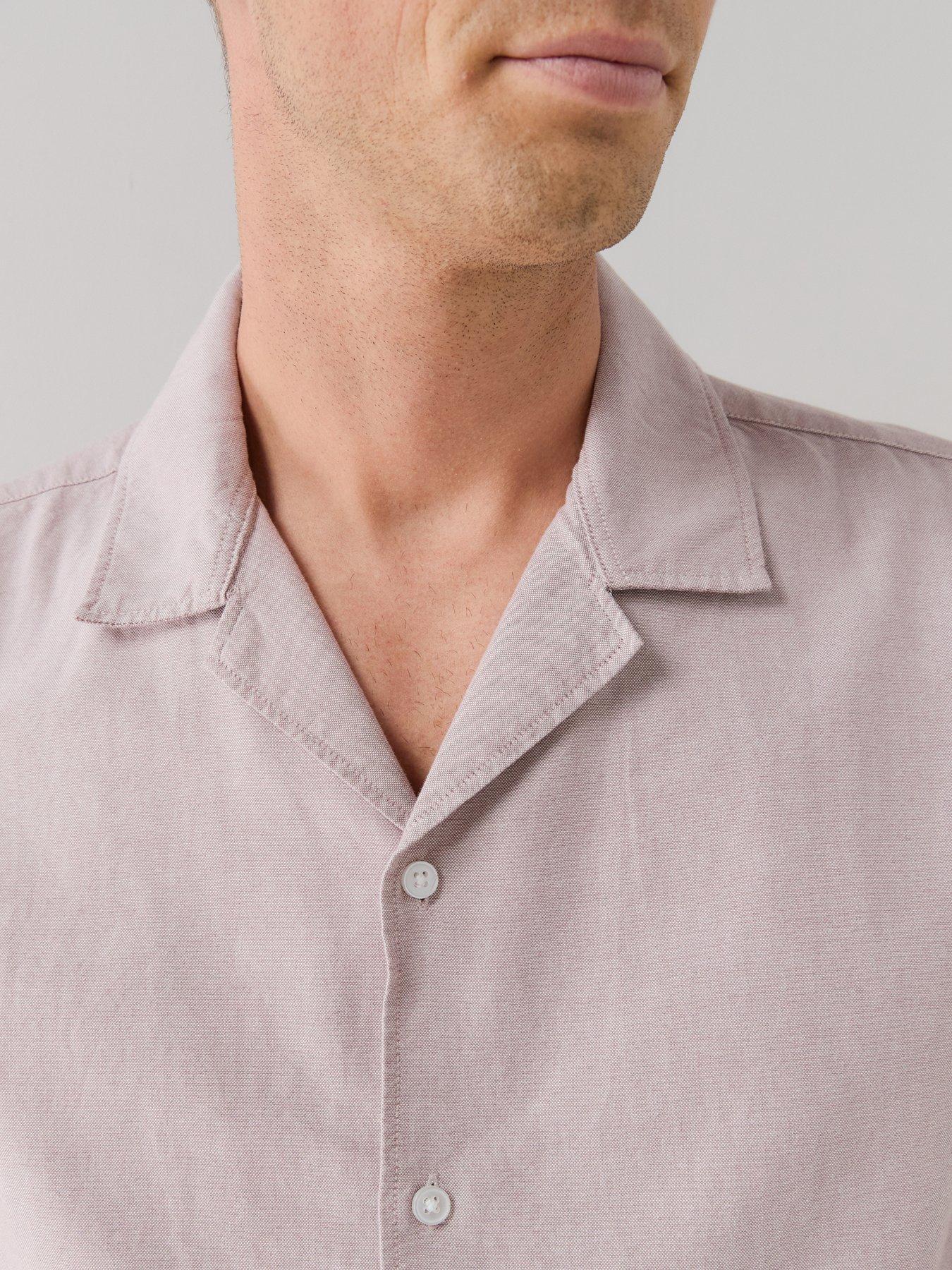 Image 6 of 7 of The Very Collection Short Sleeve Revere Collar Oxford Shirt - Pink Marl