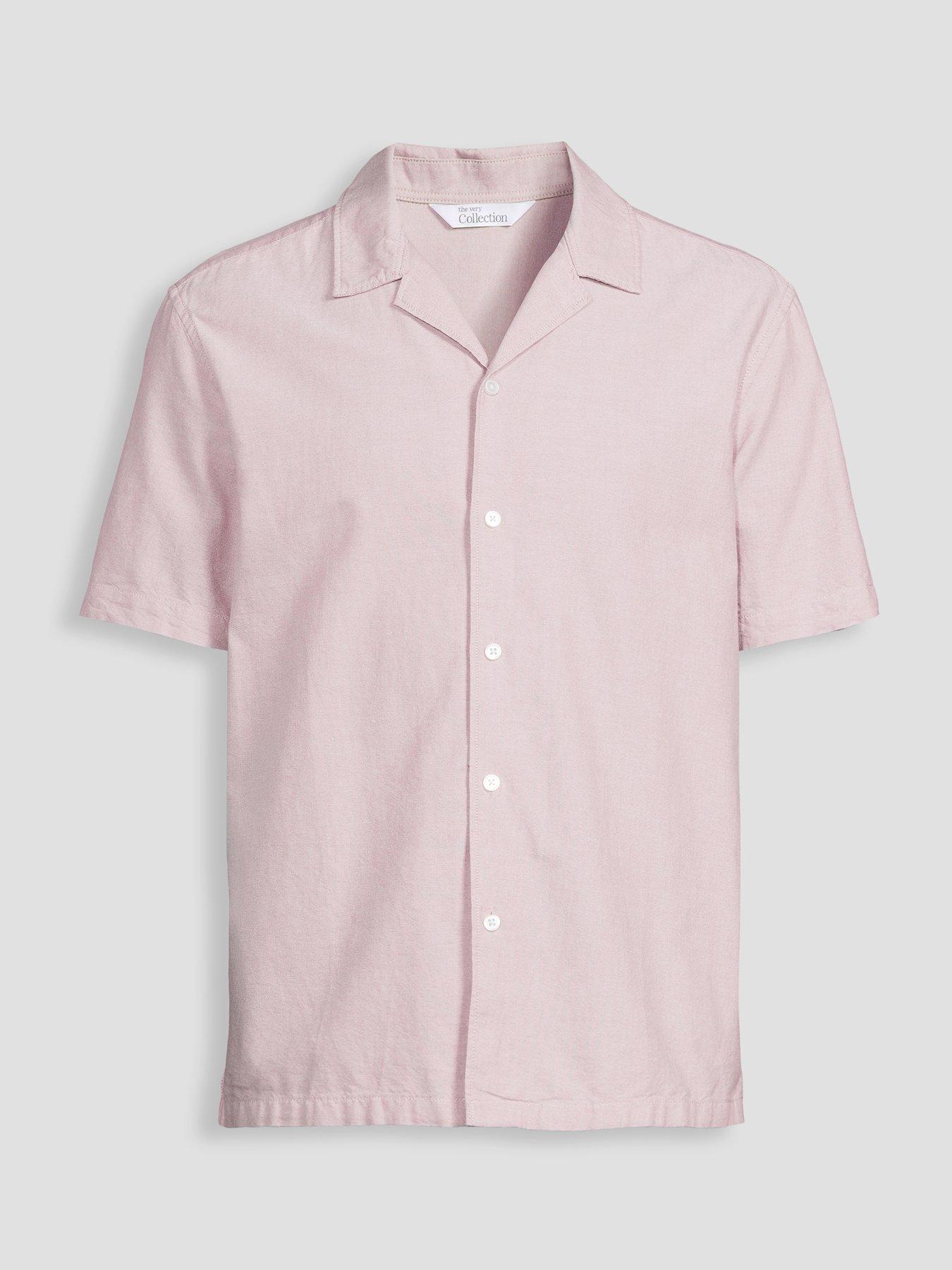 Image 7 of 7 of The Very Collection Short Sleeve Revere Collar Oxford Shirt - Pink Marl