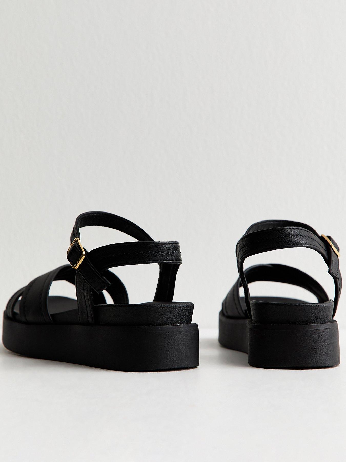 Image 4 of 6 of New Look Faux Leather Cross Over Flatform Sandals - Black&nbsp;