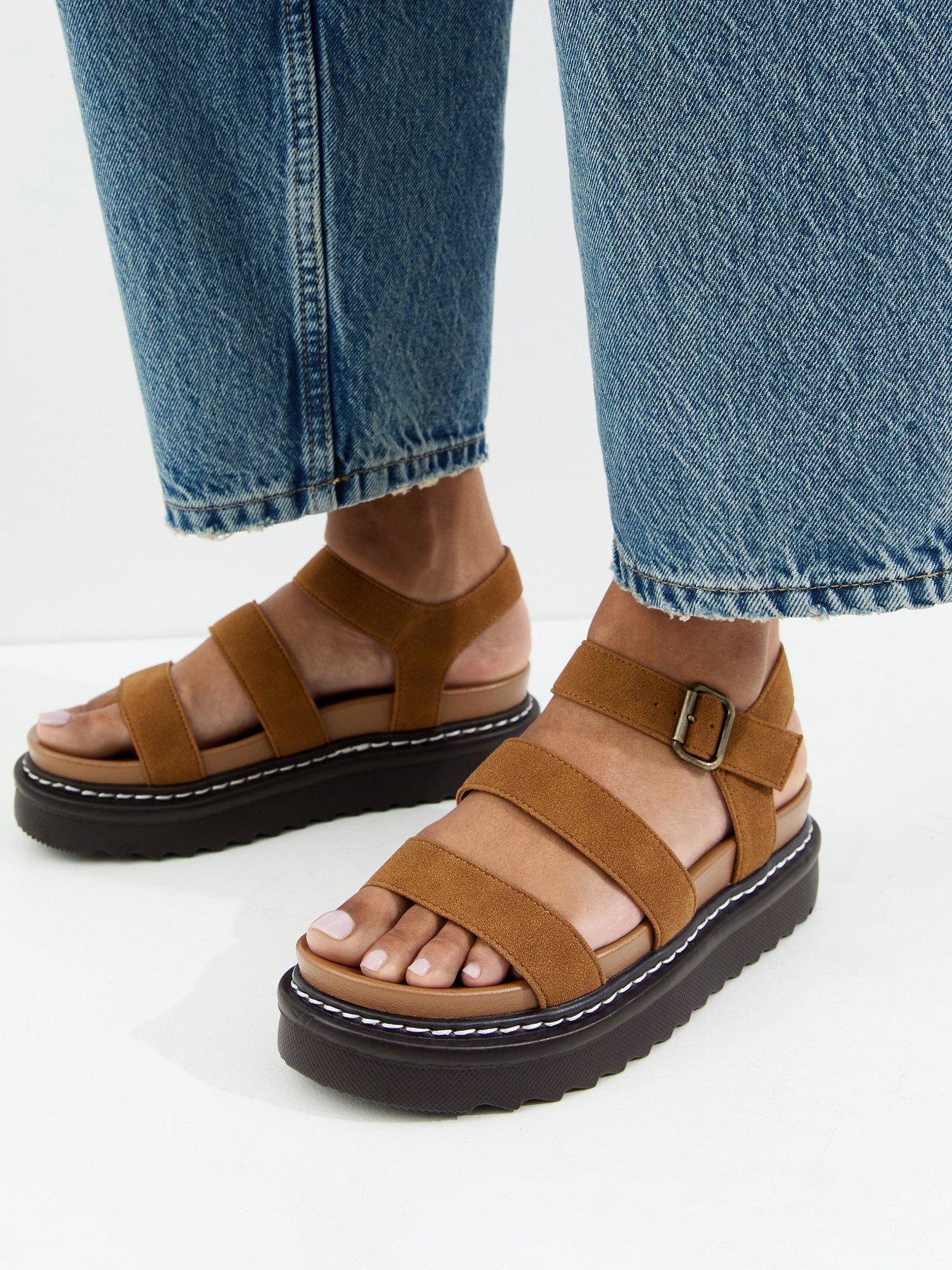 Image 2 of 6 of New Look Tan Faux Suede Flatform Sandals - Brown