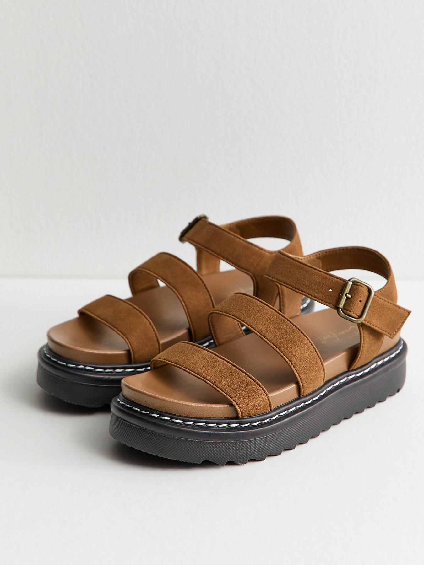 Image 3 of 6 of New Look Tan Faux Suede Flatform Sandals - Brown