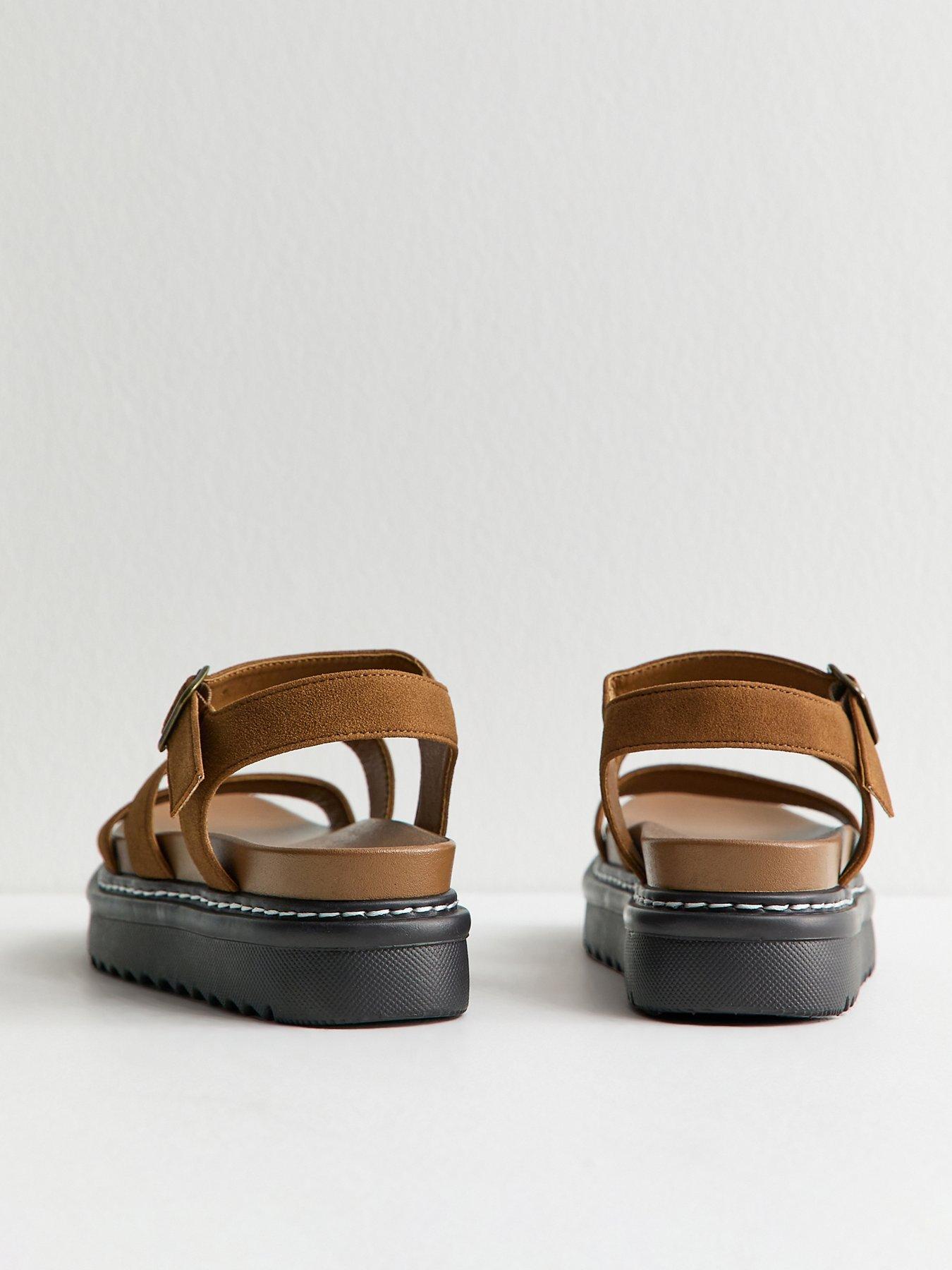 Image 4 of 6 of New Look Tan Faux Suede Flatform Sandals - Brown