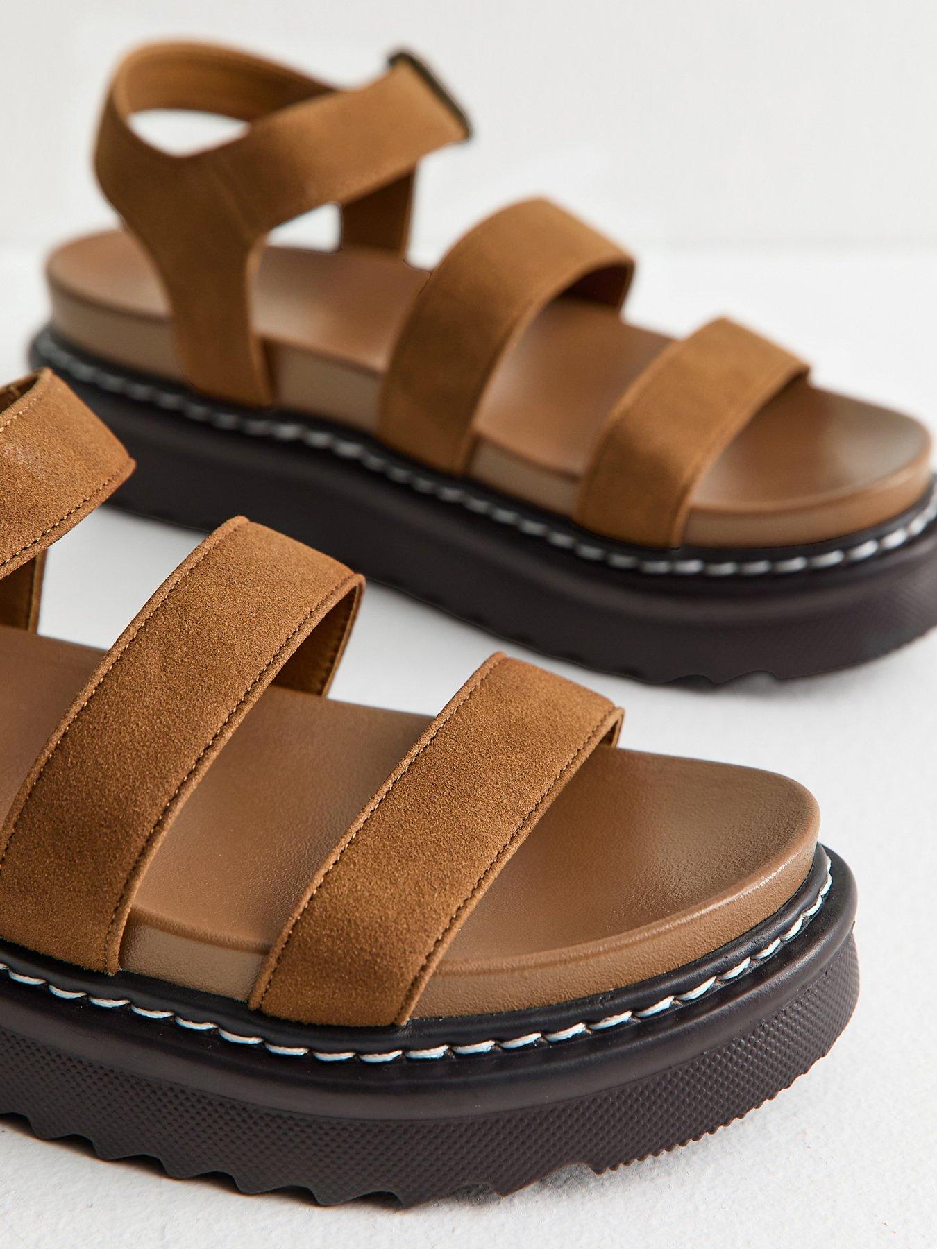 Image 5 of 6 of New Look Tan Faux Suede Flatform Sandals - Brown