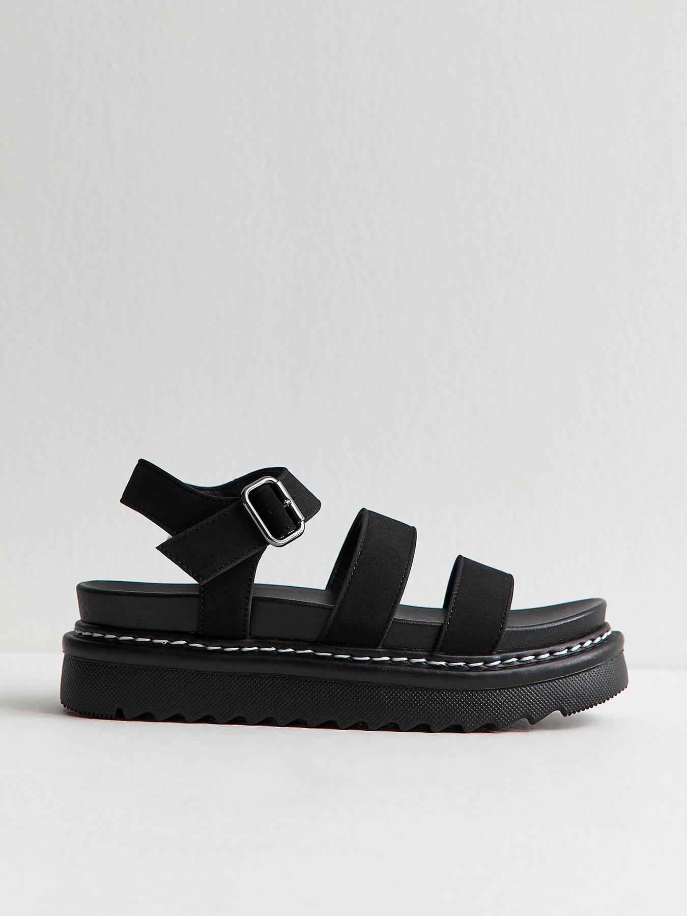 Image 1 of 6 of New Look Faux Suede Flatform Sandals - Black