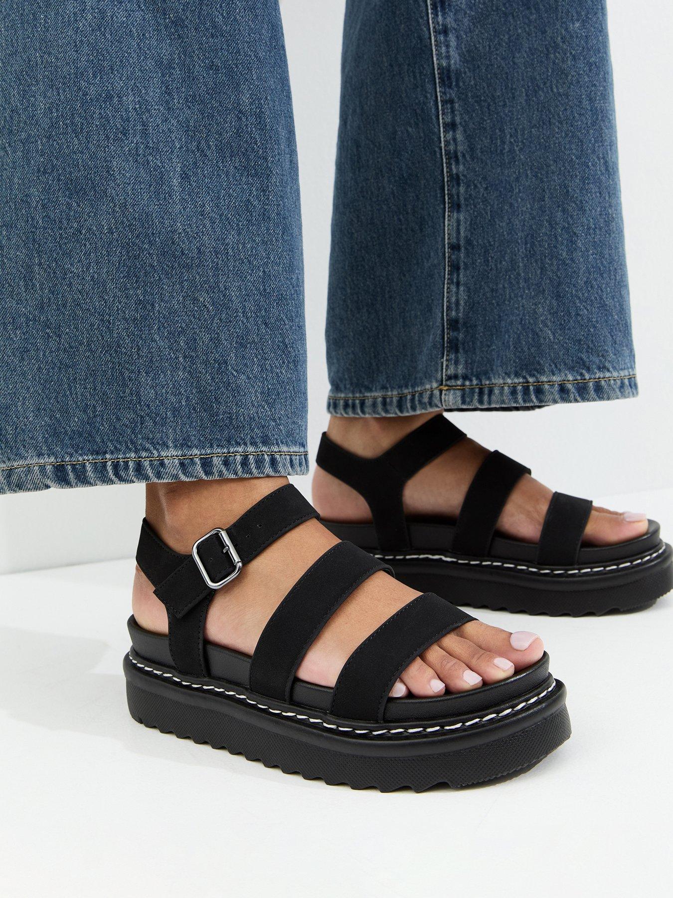 Image 2 of 6 of New Look Faux Suede Flatform Sandals - Black