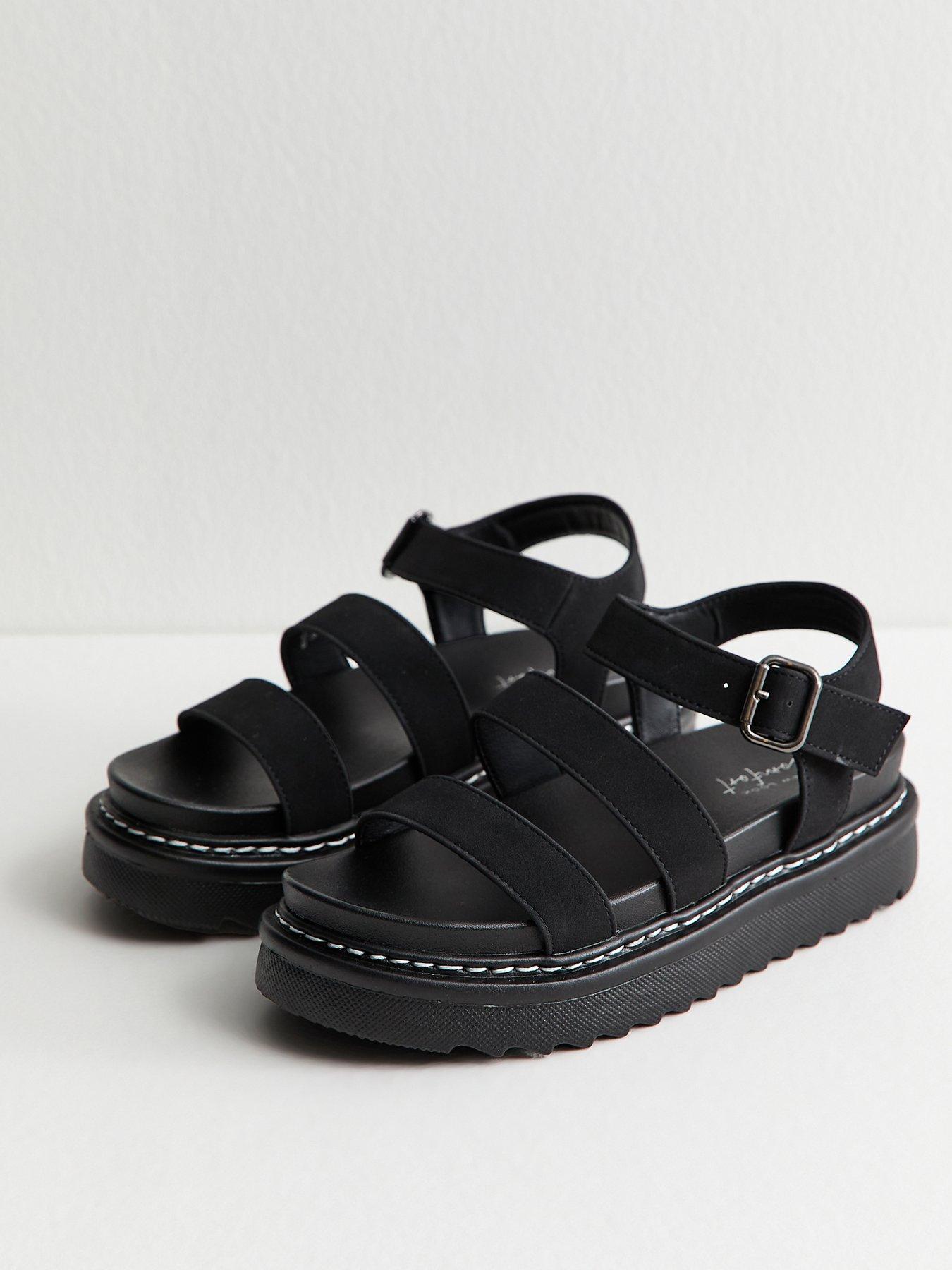 Image 3 of 6 of New Look Faux Suede Flatform Sandals - Black