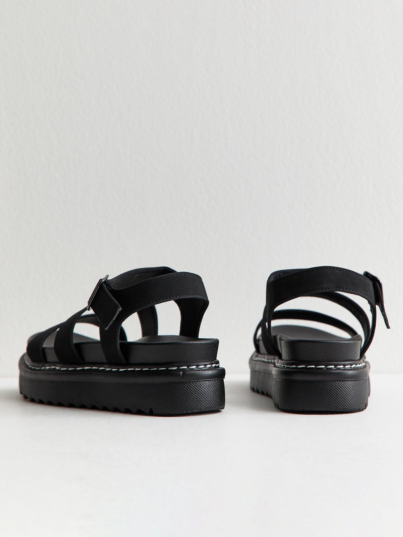 Image 4 of 6 of New Look Faux Suede Flatform Sandals - Black