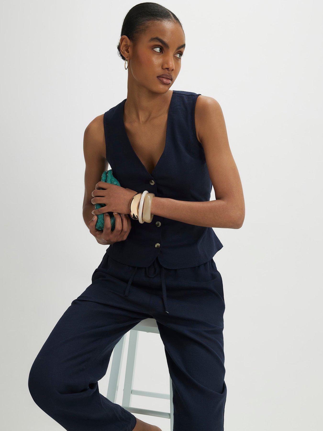 River Island Epp Linen Co-ord Waistcoat - Navy