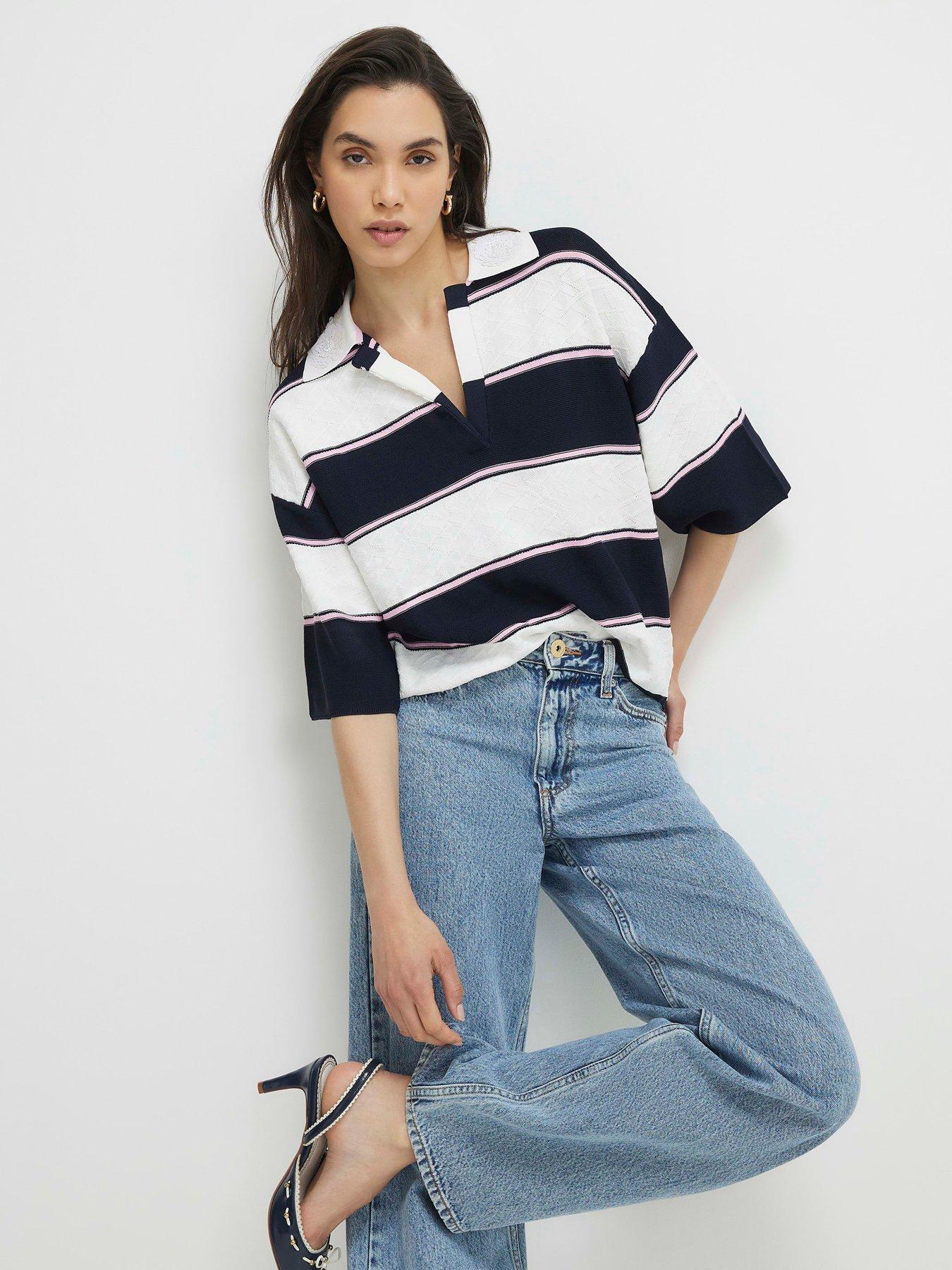 Image 1 of 4 of River Island Blocked Polo - Blue