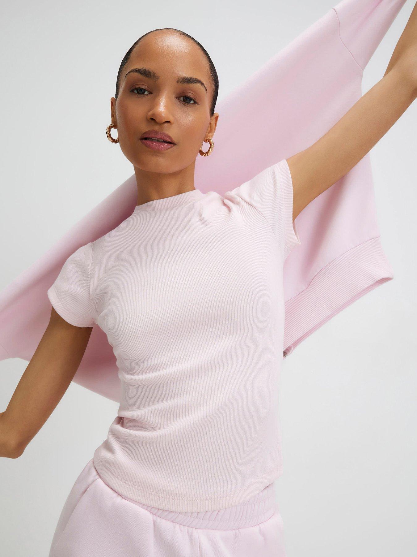 river-island-short-sleeve-fitted-ribbed-top-pink