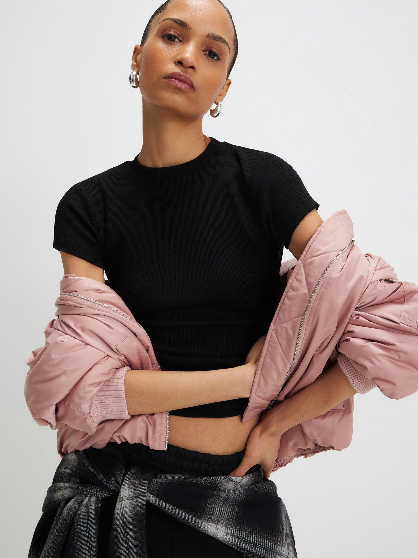 River Island Short Sleeve Fitted Rib Top - Black
