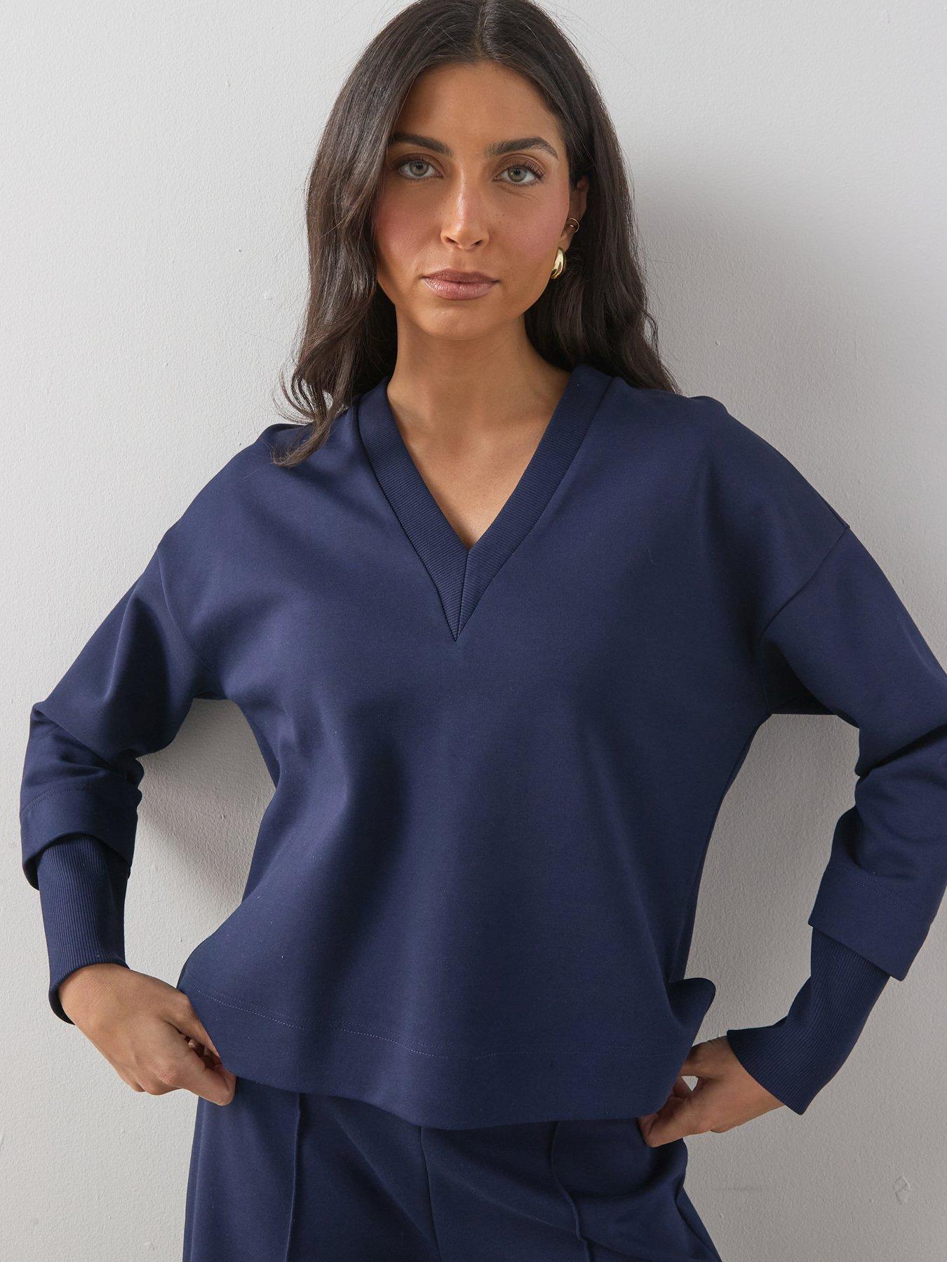 the-very-collection-soft-touch-v-neck-collared-deep-cuff-sweatshirt-co-ord-bluefront