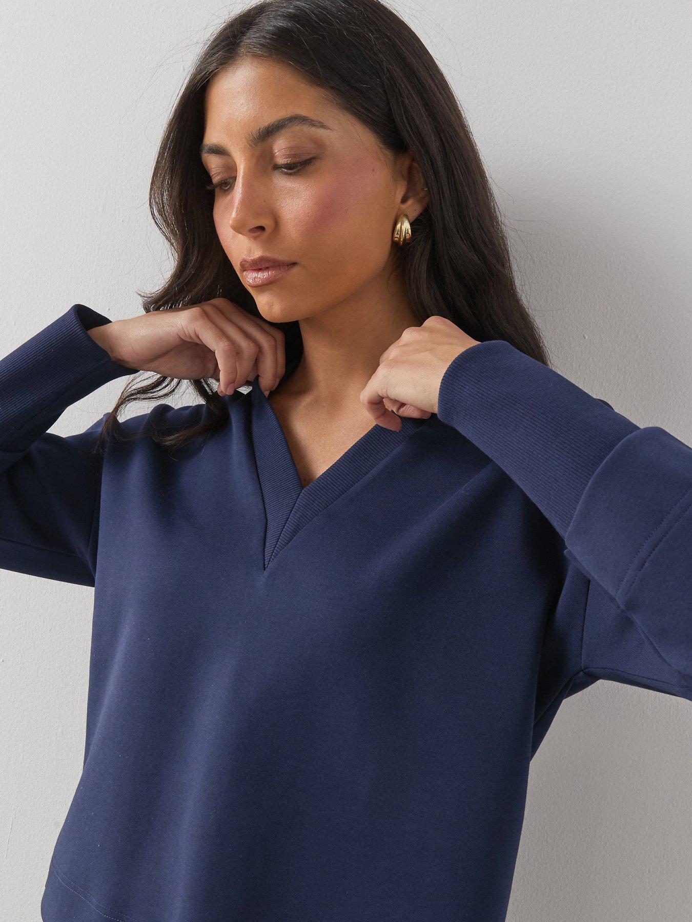 the-very-collection-soft-touch-v-neck-collared-deep-cuff-sweatshirt-co-ord-blueoutfit