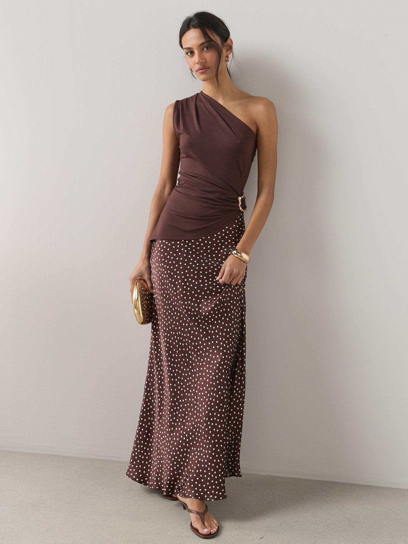 Image 3 of 6 of The Very Collection One Shoulder Trim Detail Asymmetric Top - Brown