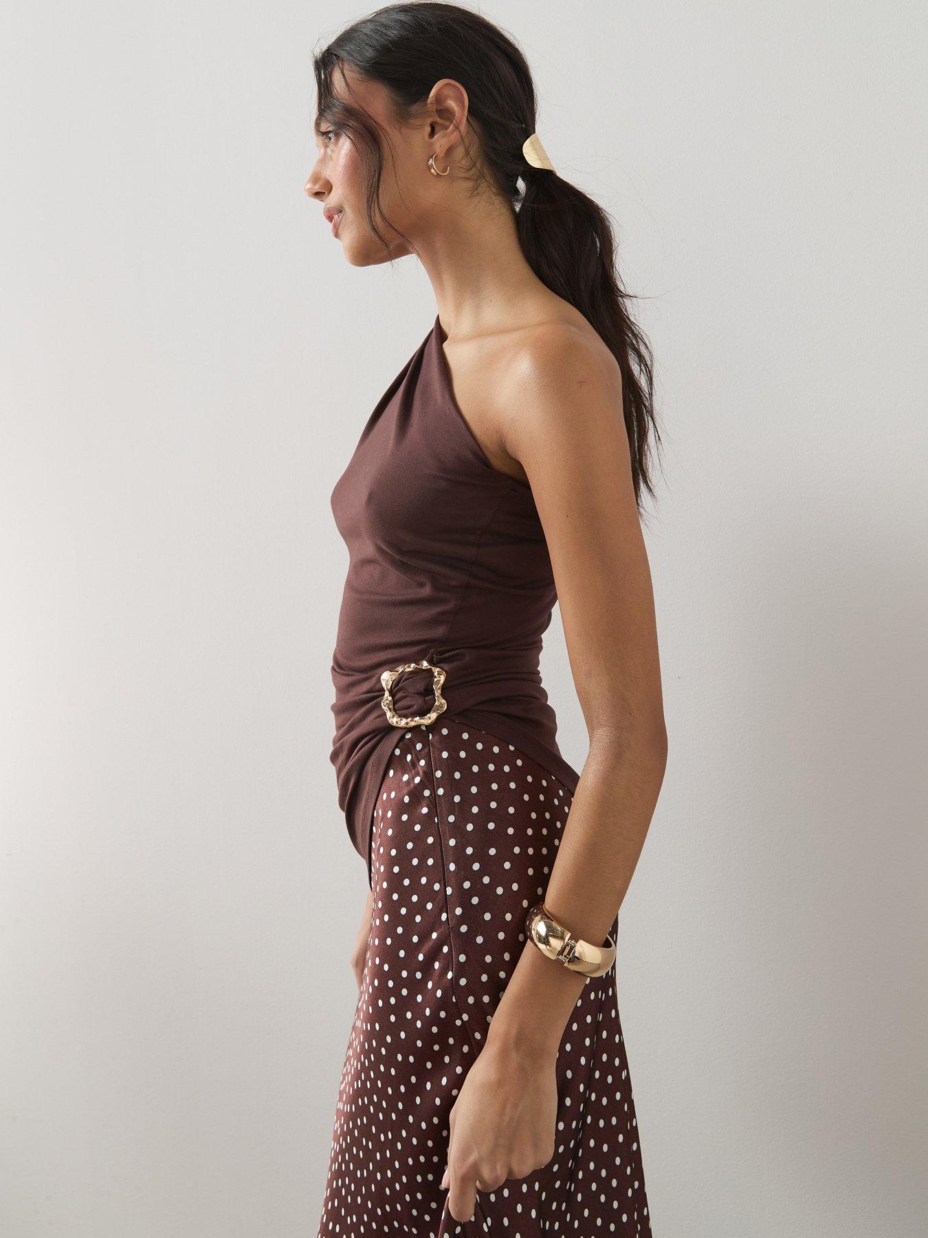 Image 5 of 6 of The Very Collection One Shoulder Trim Detail Asymmetric Top - Brown