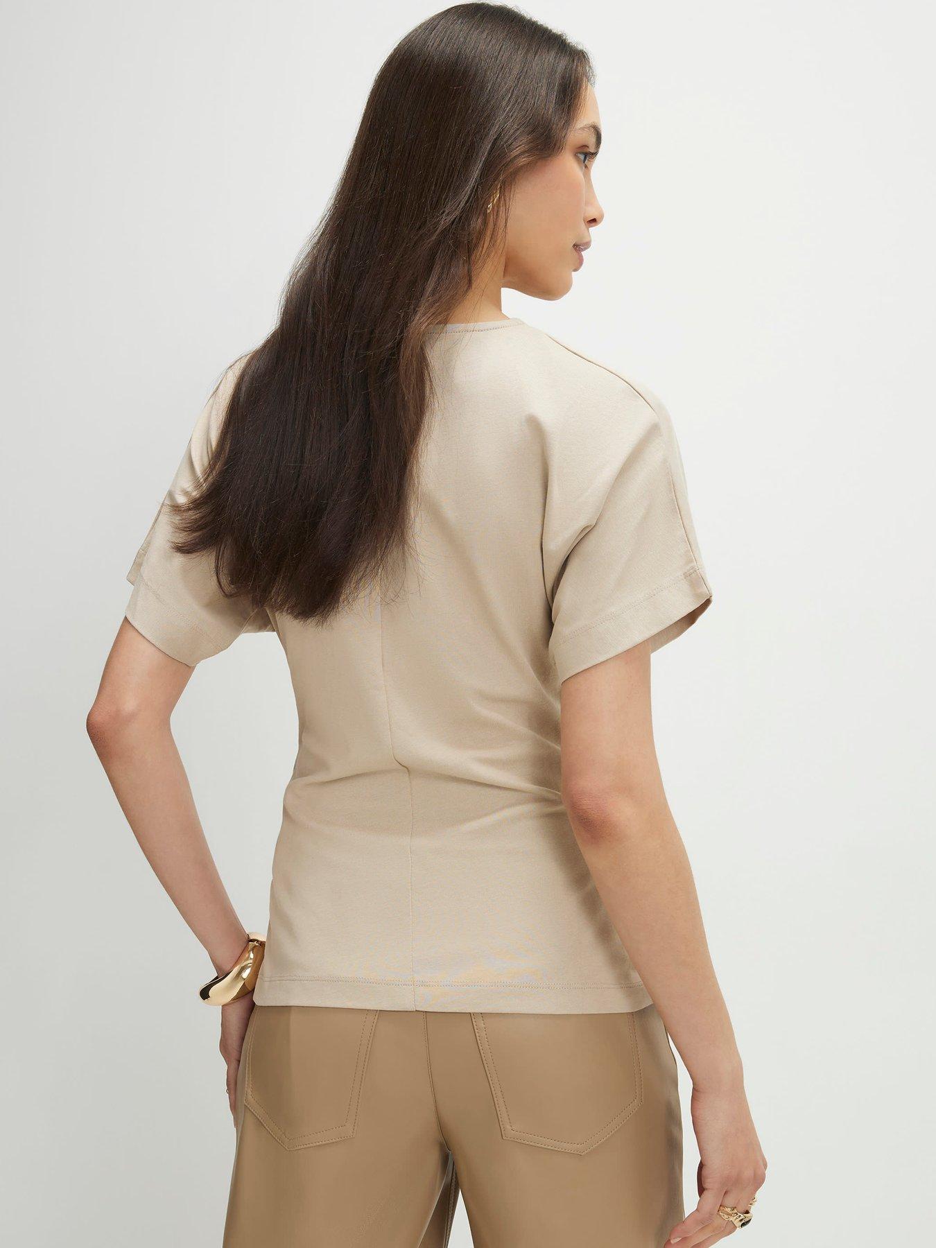 river-island-short-sleeve-ruched-front-t-shirt-beigestillFront
