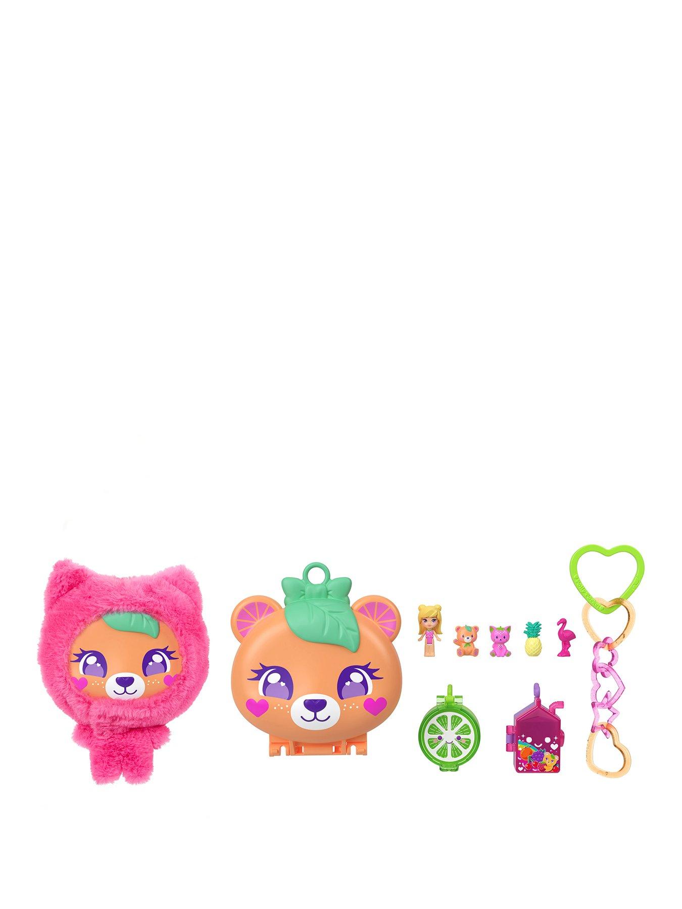 Polly Pocket Polly Pocket Plushie Bear Compact, Doll  &  Keychain Playset with Pets, Fruit Themed Accessories