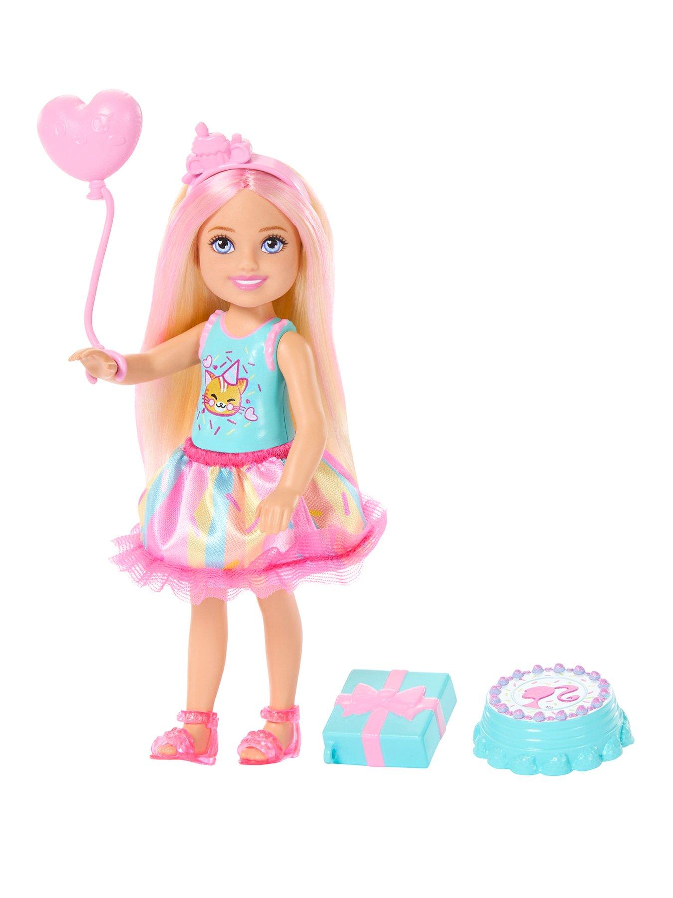 Image 1 of 6 of Barbie Barbie Club Chelsea Birthday-Themed Small Doll with Pink-Streaked Blonde Hair &amp; Party Accessories