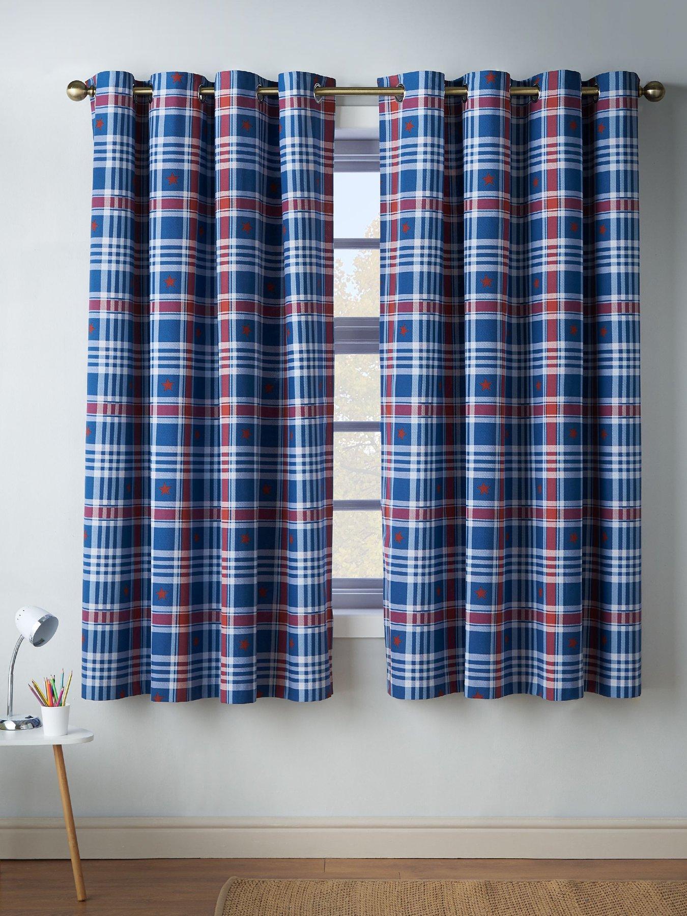 Image 1 of 4 of Catherine Lansfield Stars And Check Curtains 66X72 Inch Blue