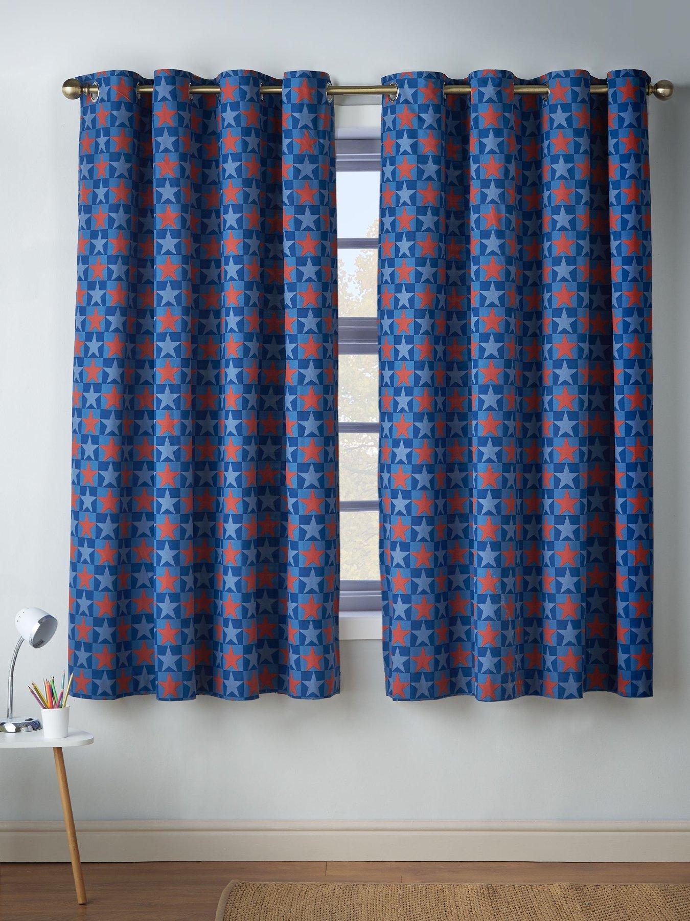 Image 2 of 4 of Catherine Lansfield Stars And Check Curtains 66X72 Inch Blue