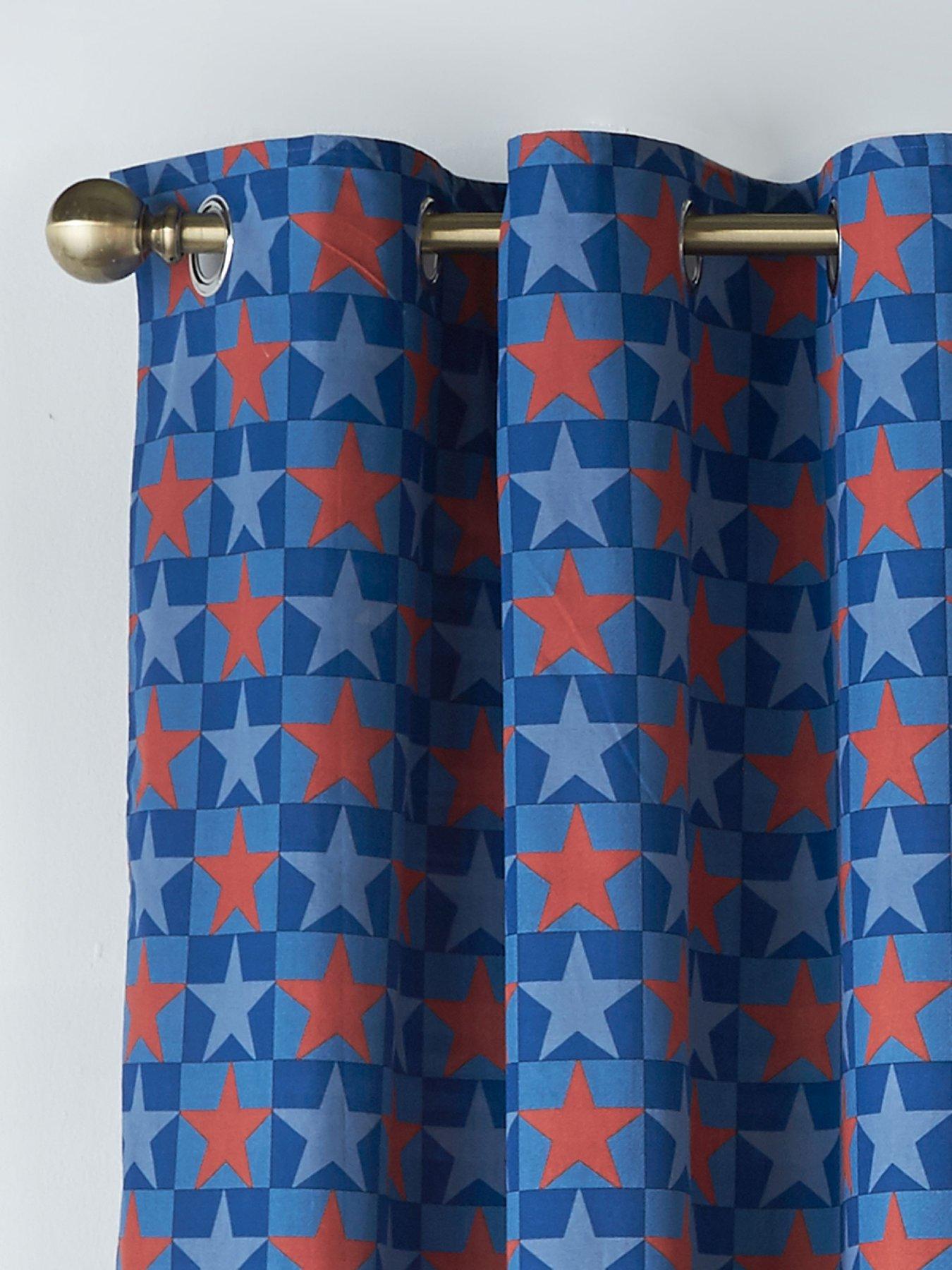 Image 4 of 4 of Catherine Lansfield Stars And Check Curtains 66X72 Inch Blue