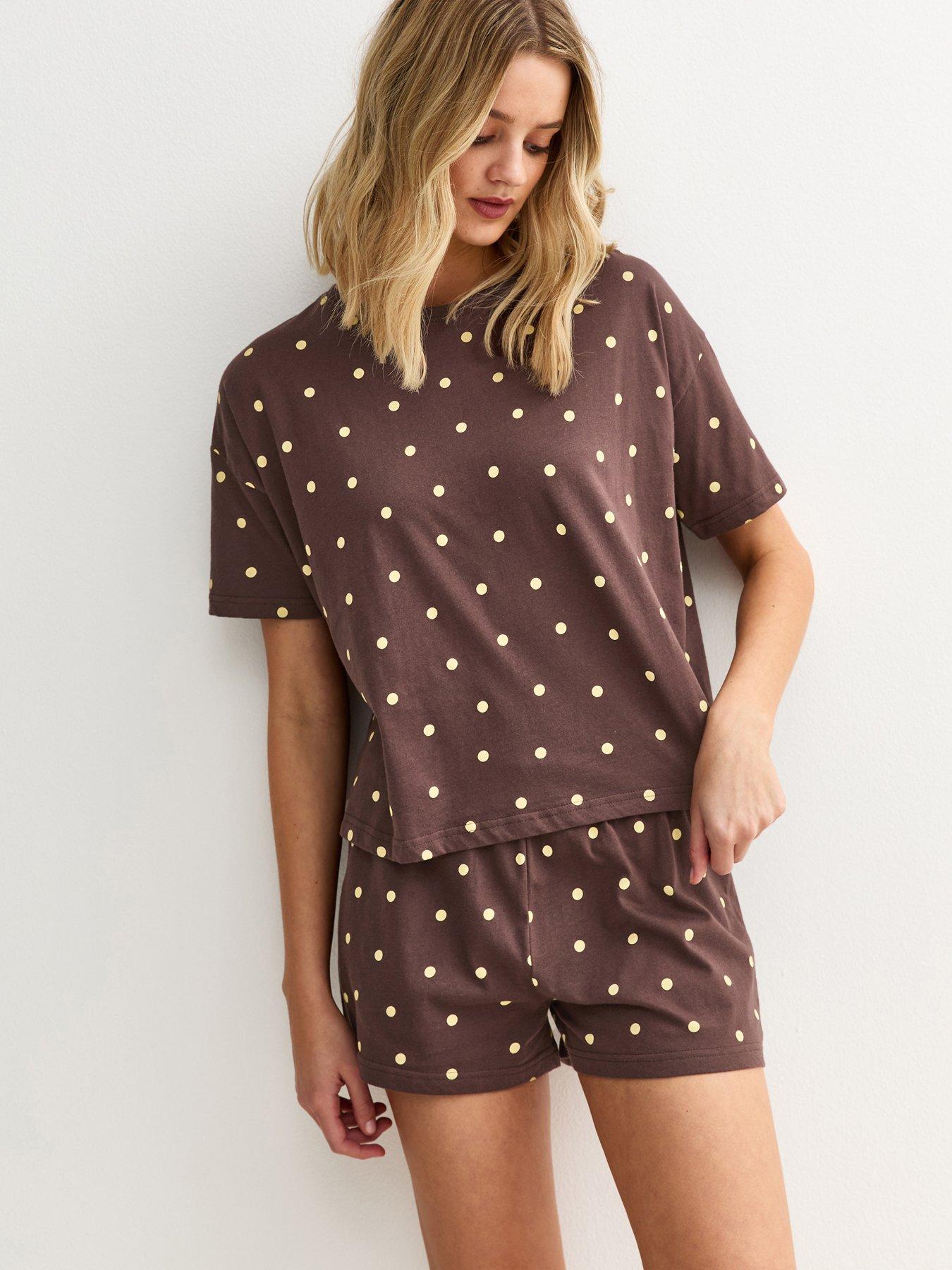 New Look Polka Dot Top And Shorts Pyjama Set - Brown