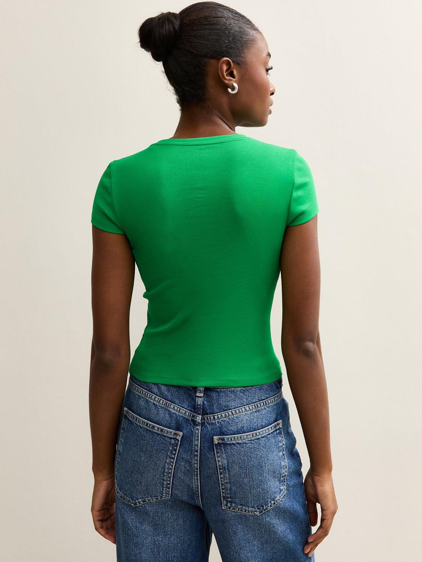 new-look-short-sleeve-fitted-top-dark-greenstillFront
