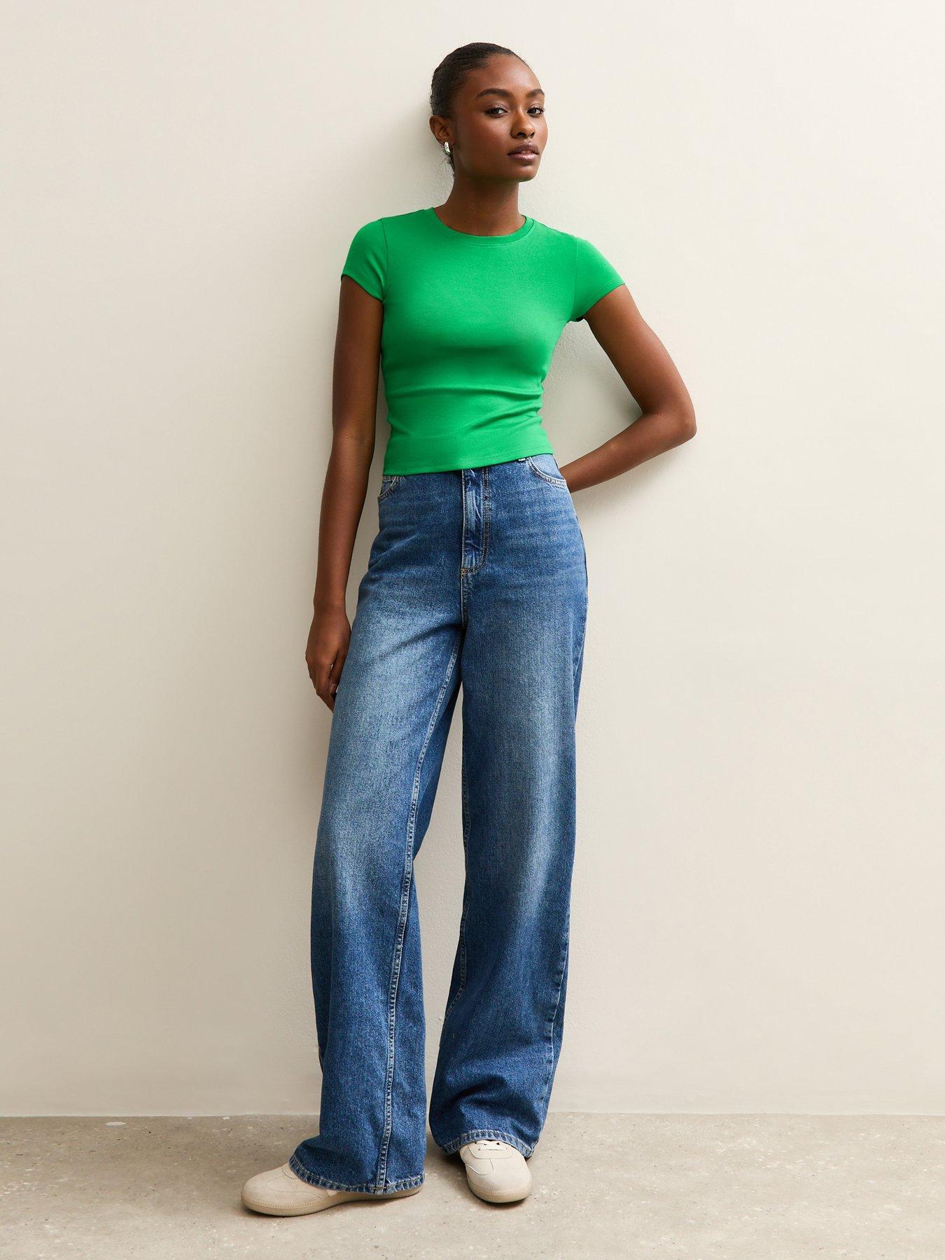 new-look-short-sleeve-fitted-top-dark-greenback