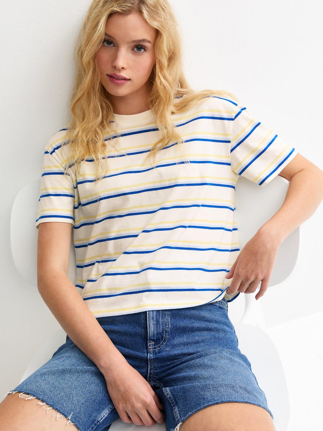 New Look White Striped Boxy Fit T-shirt