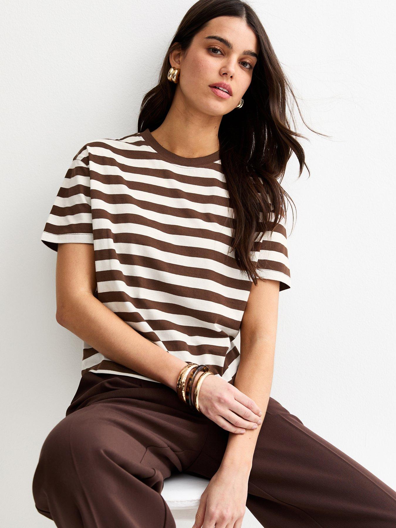 New Look Brown Cotton Striped Boxy T-shirt