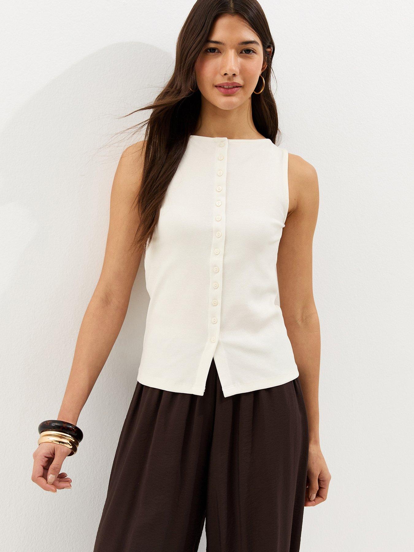 Image 1 of 5 of New Look Button Through Tank Top - Cream