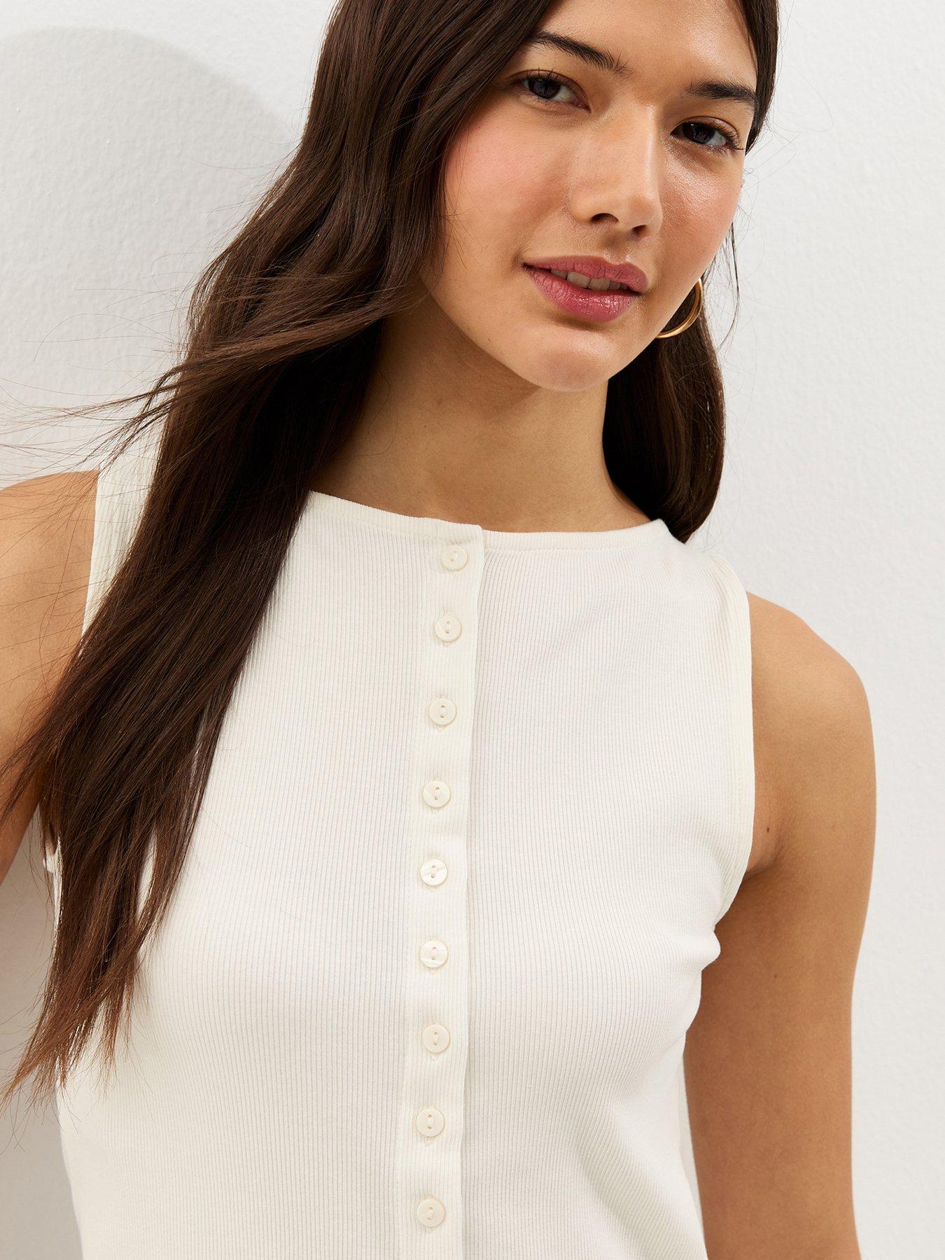 Image 4 of 5 of New Look Button Through Tank Top - Cream