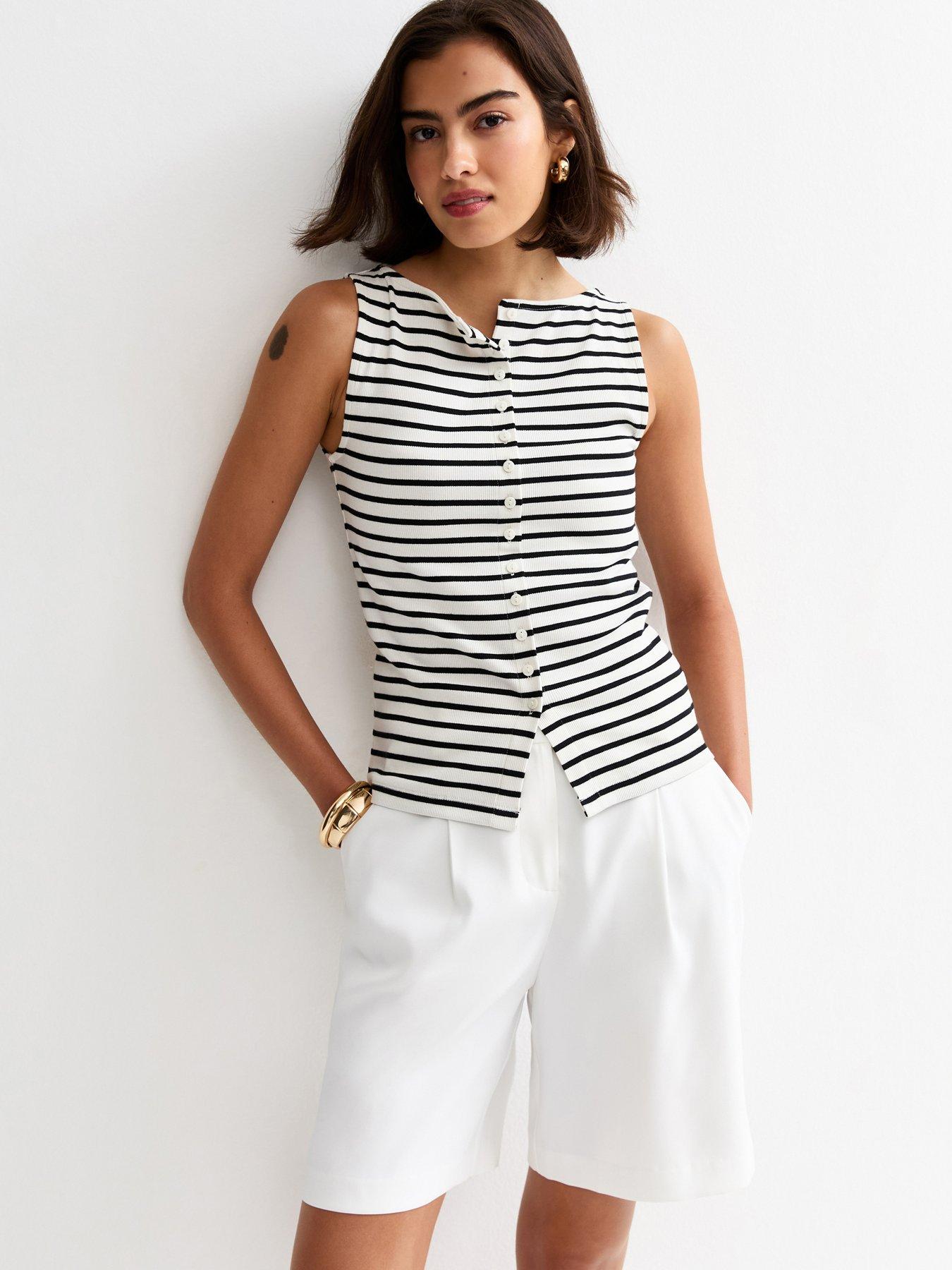 new-look-striped-button-through-tank-top-blackfront