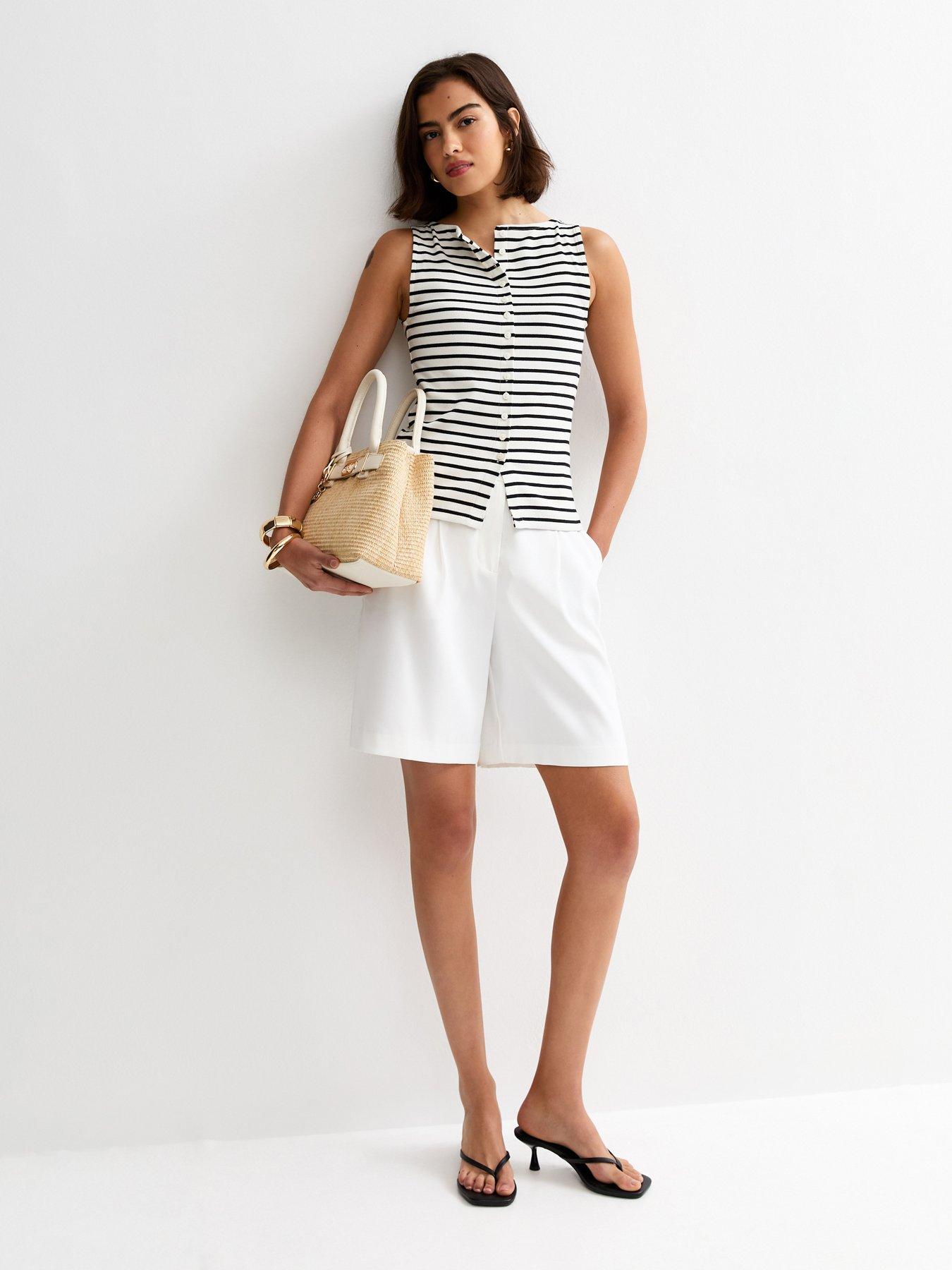 new-look-striped-button-through-tank-top-blackback