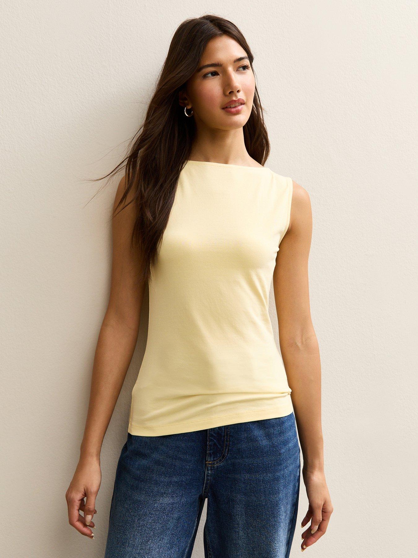 Image 1 of 5 of New Look Slash Neck Vest Top - Light Yellow